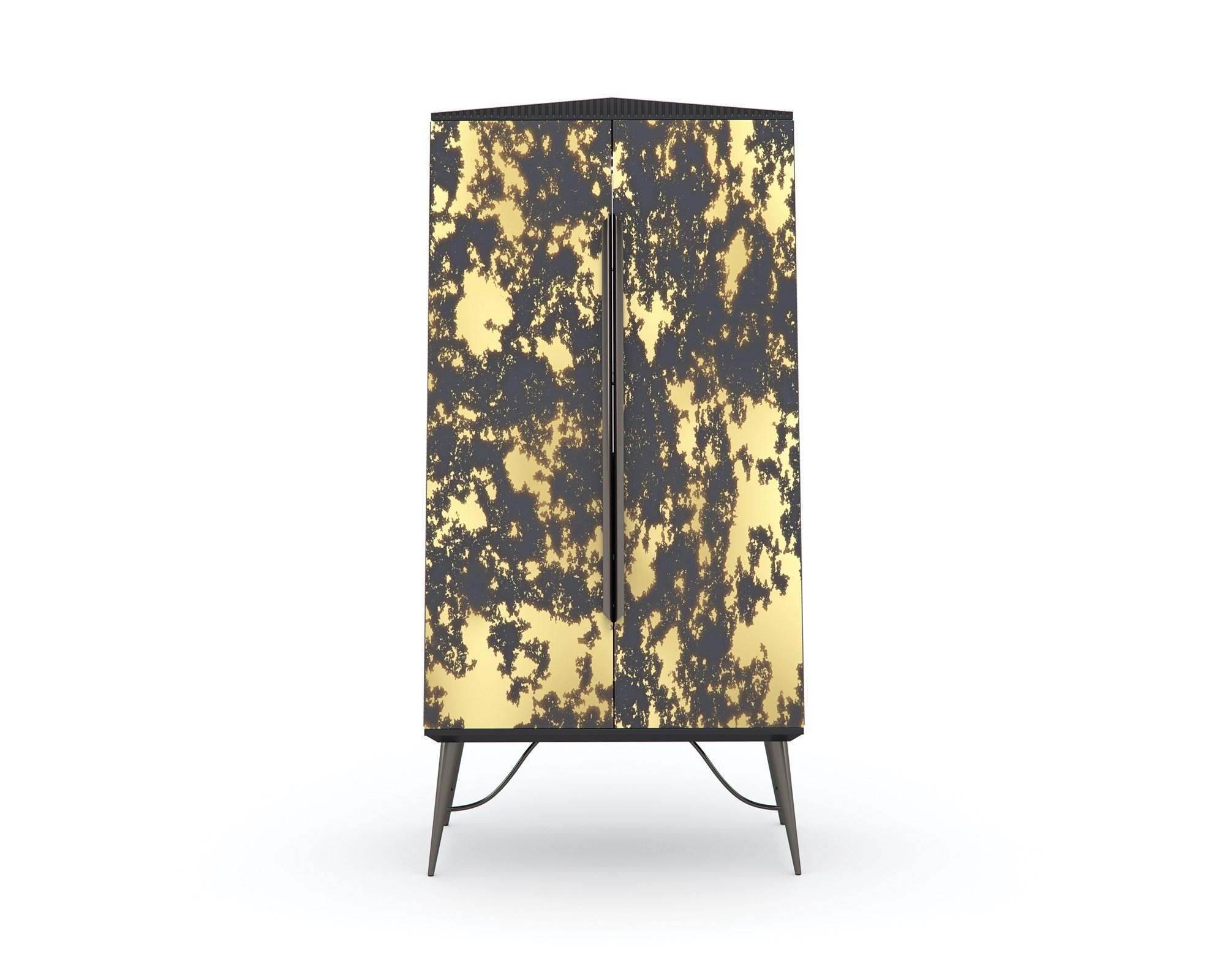 

    
Warm Slate Finish Tall Tapered Shape Bar Cabinet SERVED WITH A TWIST by Caracole
