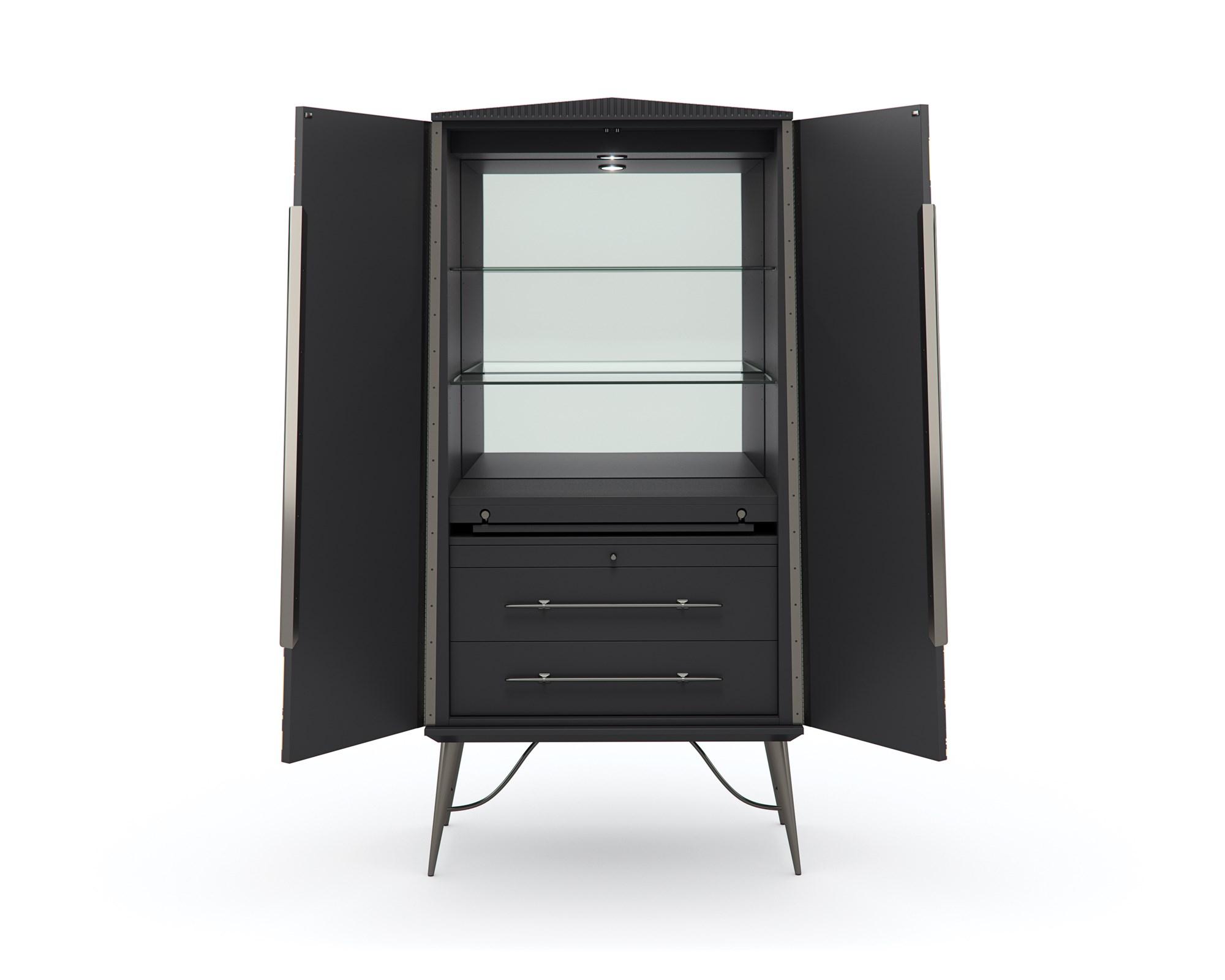 

        
Caracole SERVED WITH A TWIST Bar Cabinet Gray Fabric 662896036282
