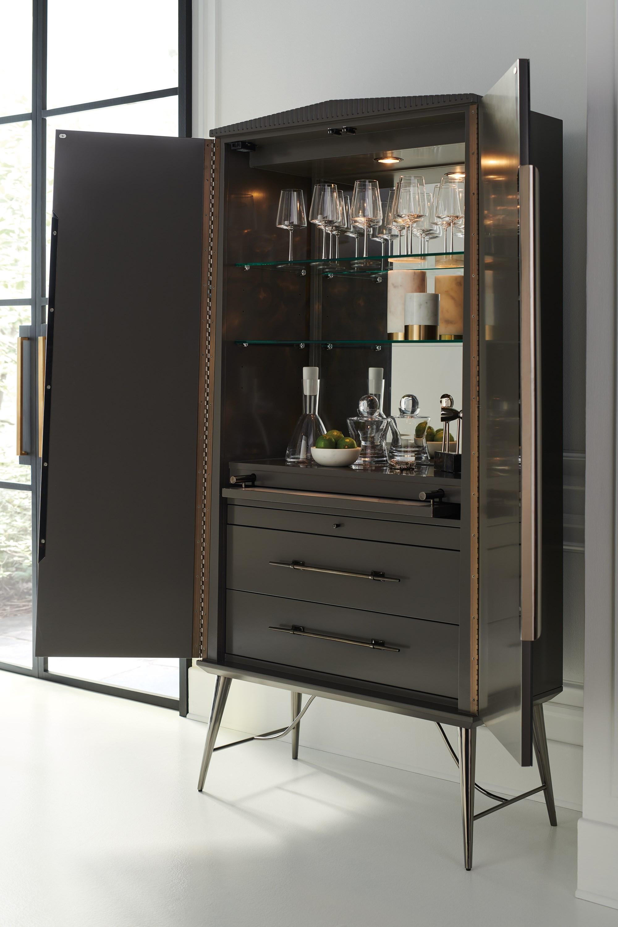 

    
CLA-020-512 Warm Slate Finish Tall Tapered Shape Bar Cabinet SERVED WITH A TWIST by Caracole
