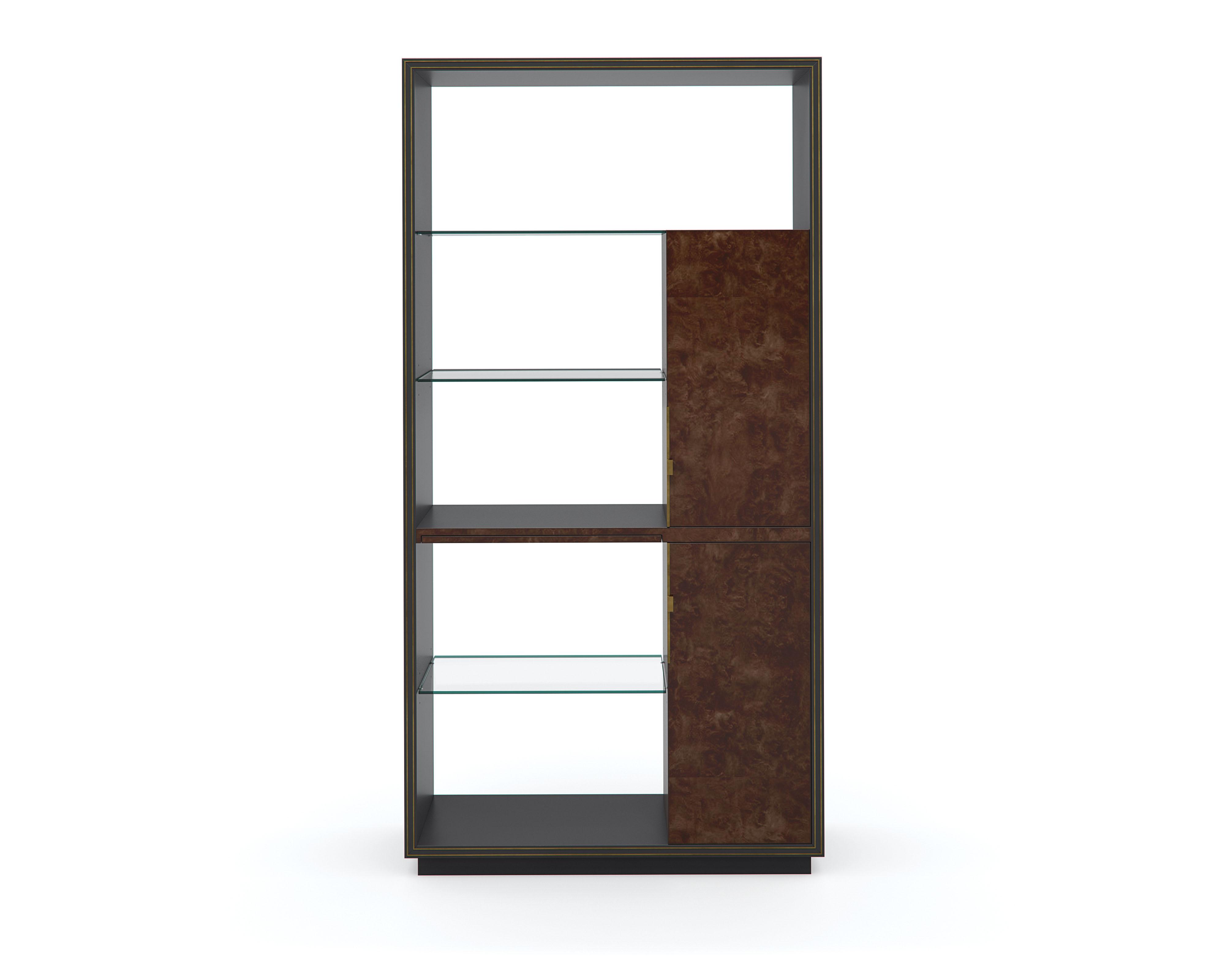 

    
Warm Slate & Gold Hardware Display Cabinet Double Booked by Caracole
