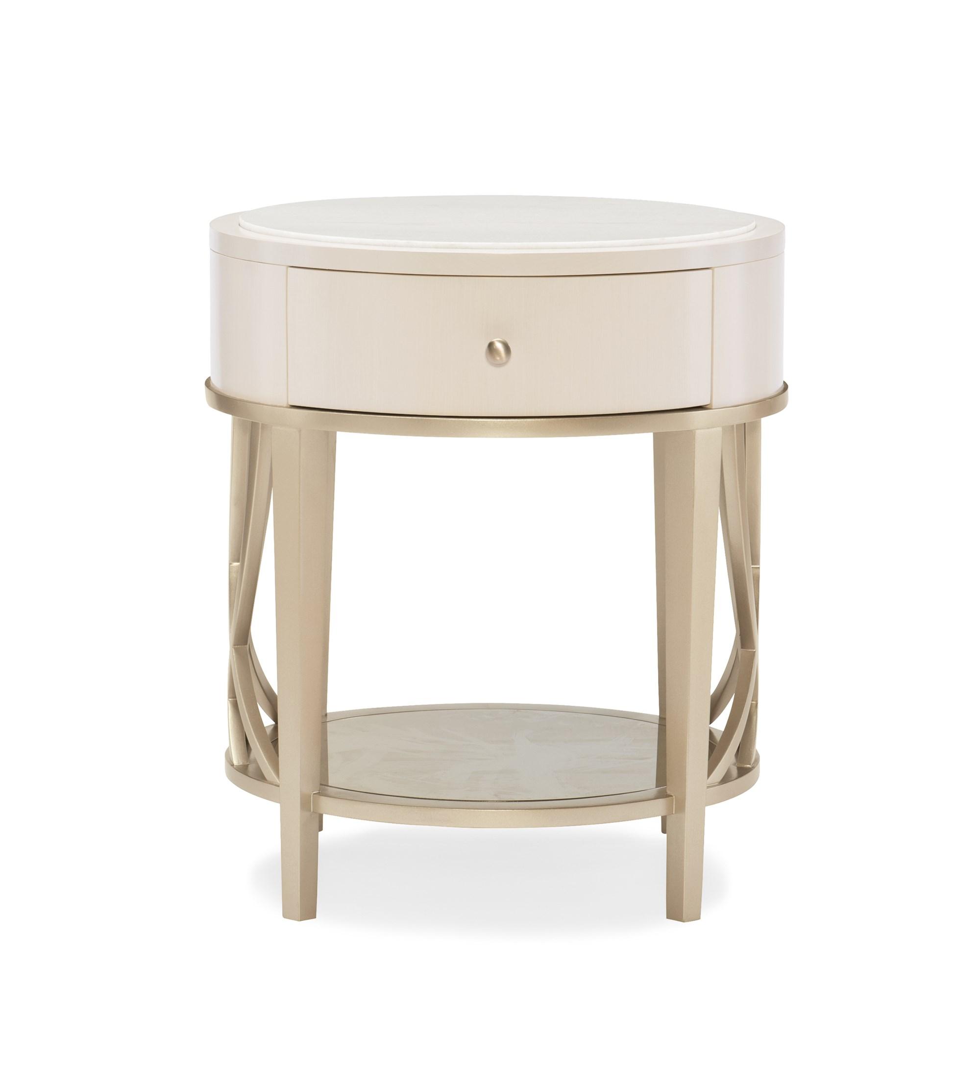 

    
Washed Alabaster Blush Taupe Inset Stone Top ADELA END TABLE by Caracole
