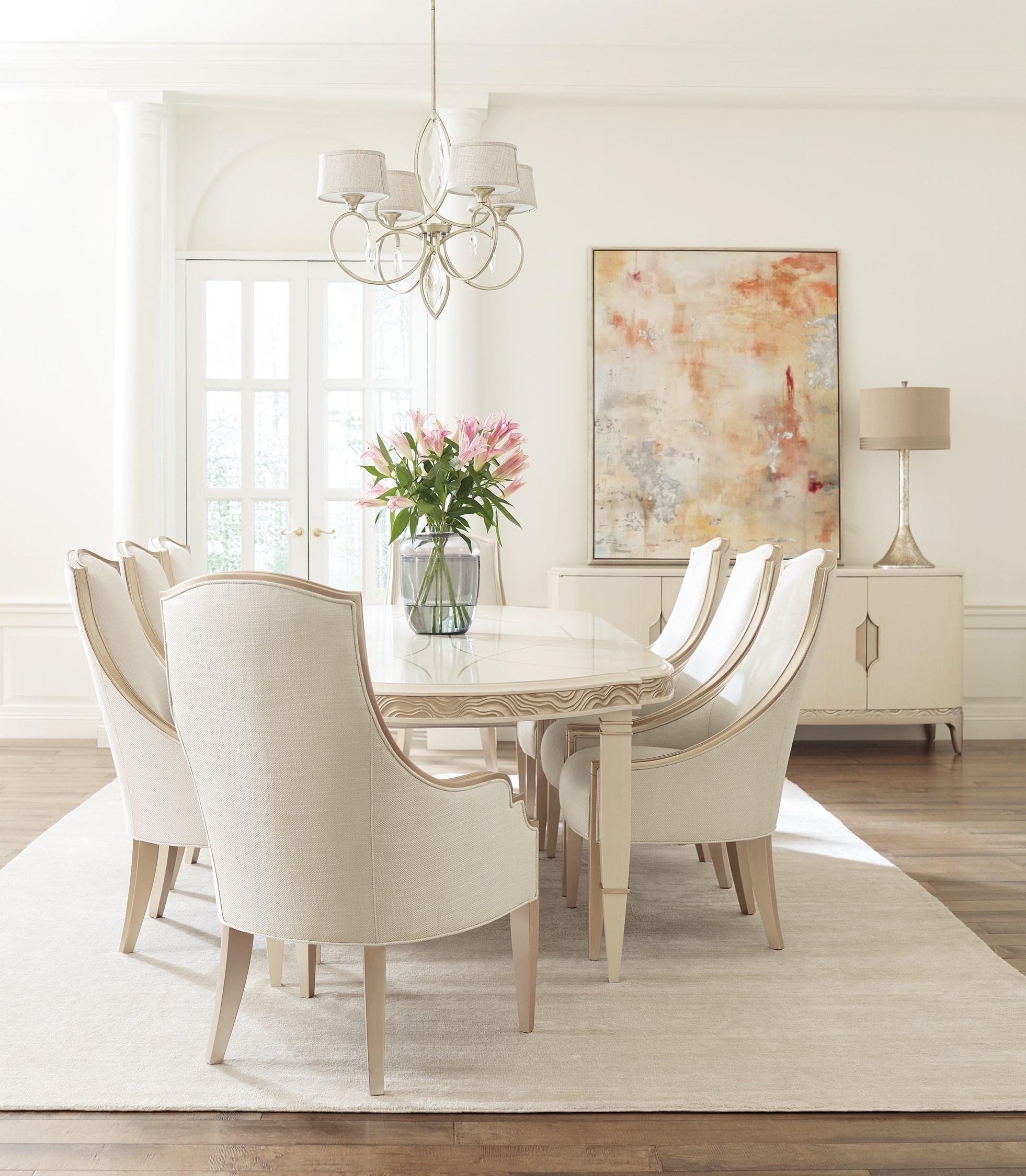 Contemporary Dining Table Set ADELA DINING TABLE / ADELA SIDE CHAIR / ADELA ARM CHAIR / ADELA BUFFET C012-016-201-Set-10 in Off-White, Light Grey, Taupe Fabric