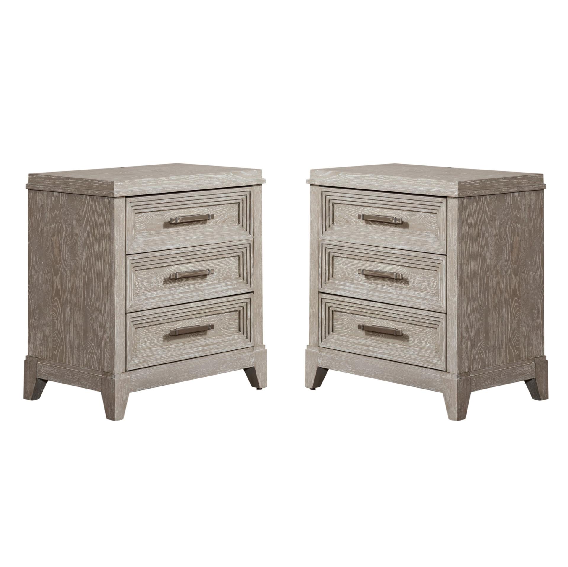 

    
Washed Taupe & Silver Champagne Nightstands Set 2 Pcs Belmar Liberty Furniture
