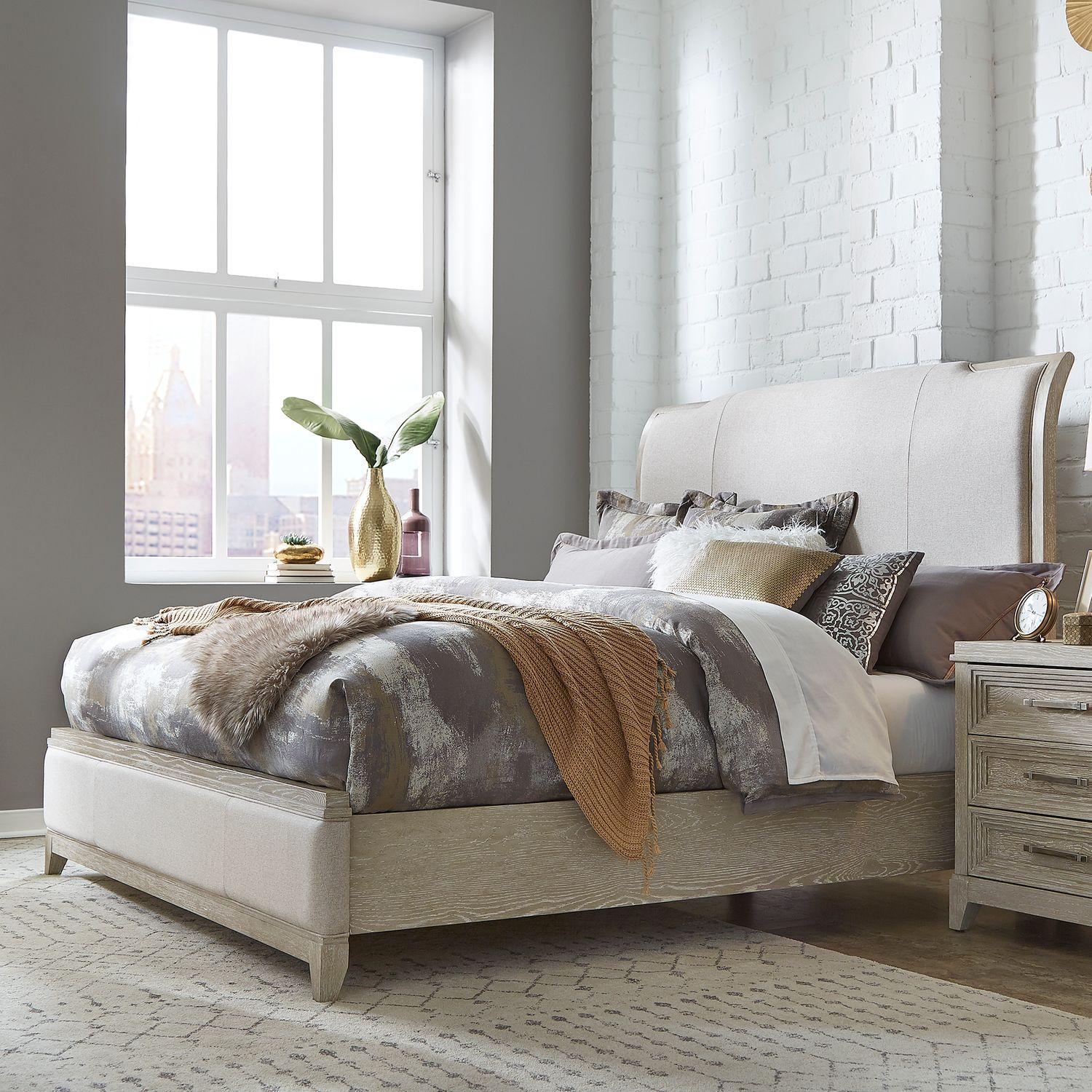 

    
Washed Taupe Upholstered Cal. King Bedroom Set 5Pcs Belmar Liberty Furniture
