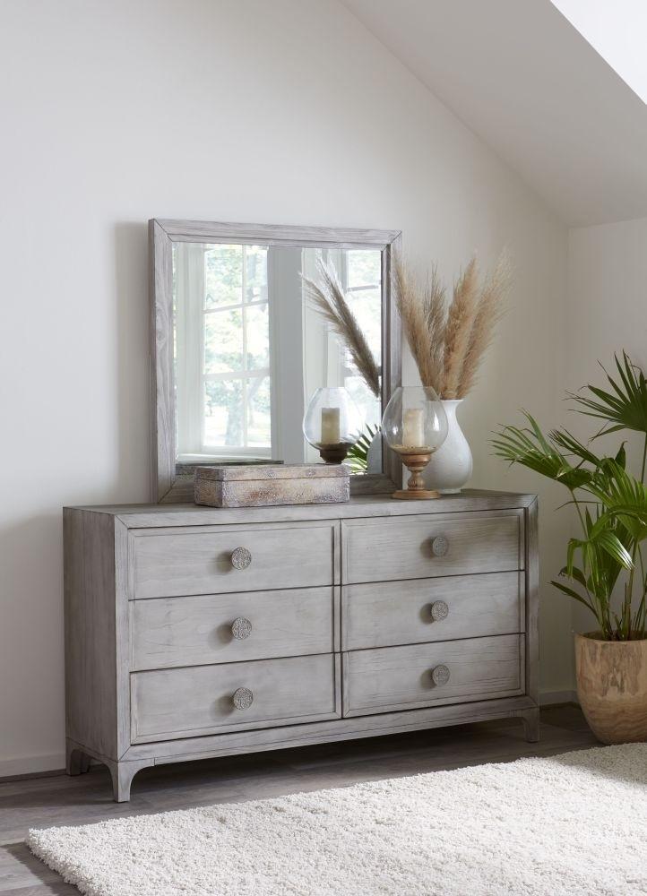 

    
Washed White Finish Dresser & Mirror Set 2Pcs BOHO CHIC by Modus Furniture
