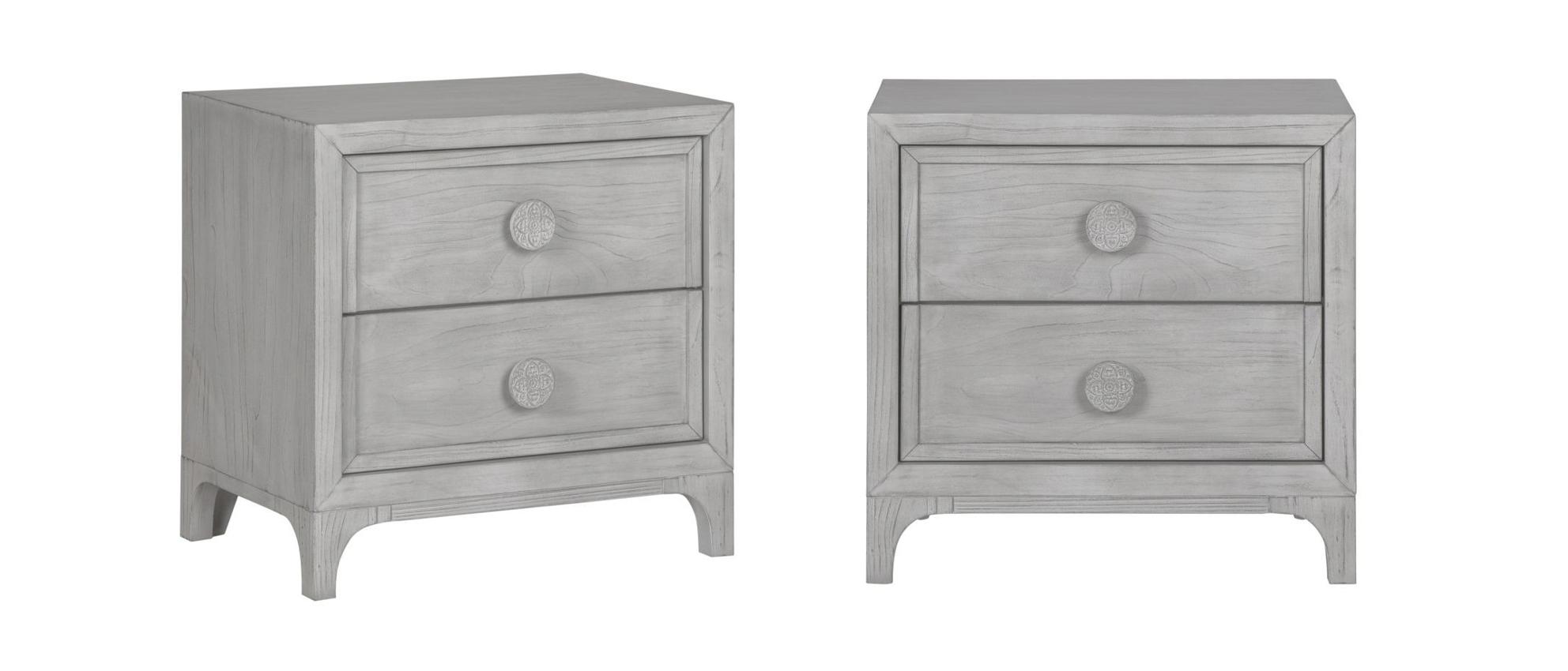 

    
Washed White Finish Nightstands Set 2Pcs BOHO CHIC by Modus Furniture
