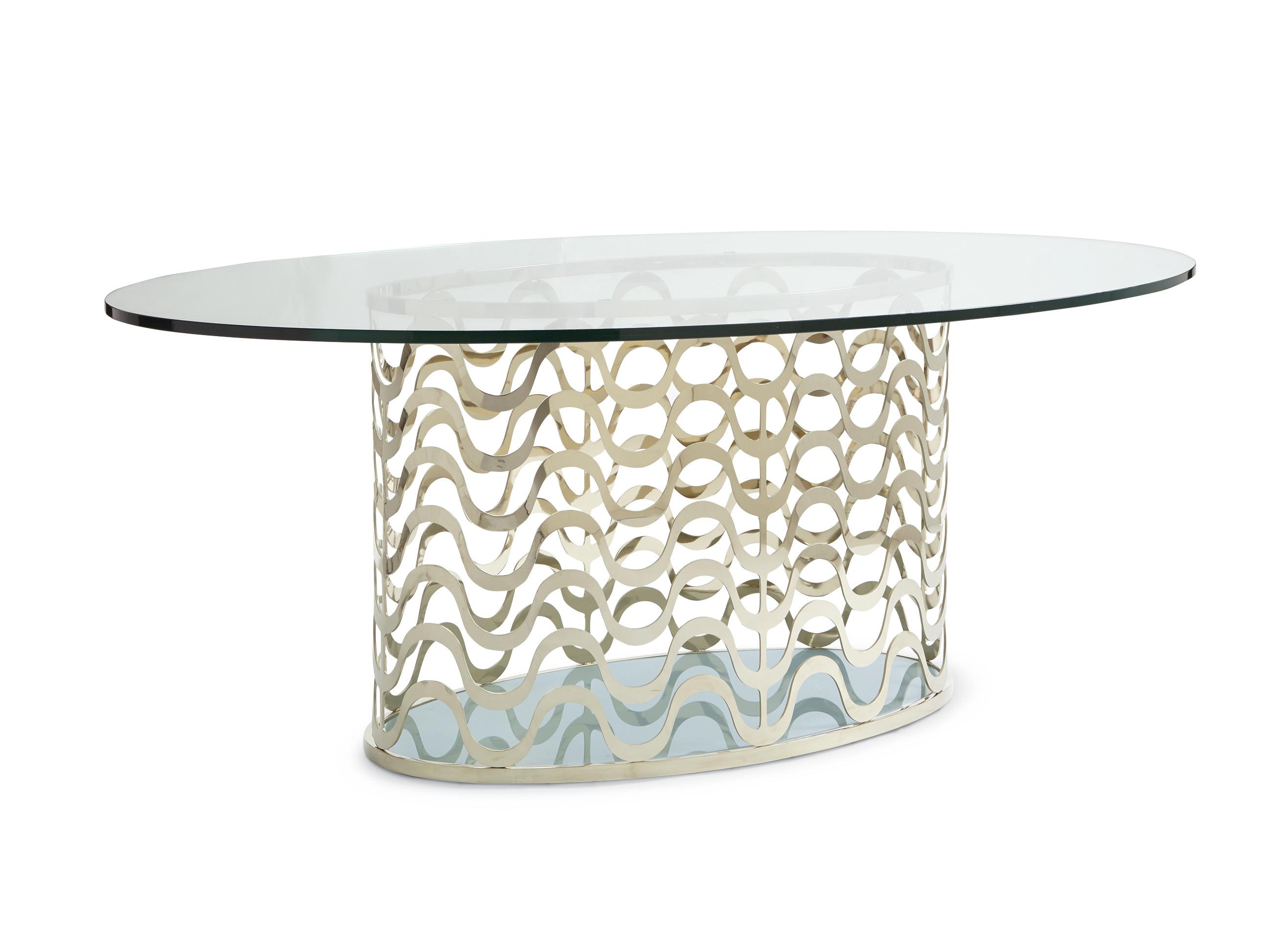 

    
Waves of Whisper of Gold Metal Base Dining Table WAVELENGTH by Caracole
