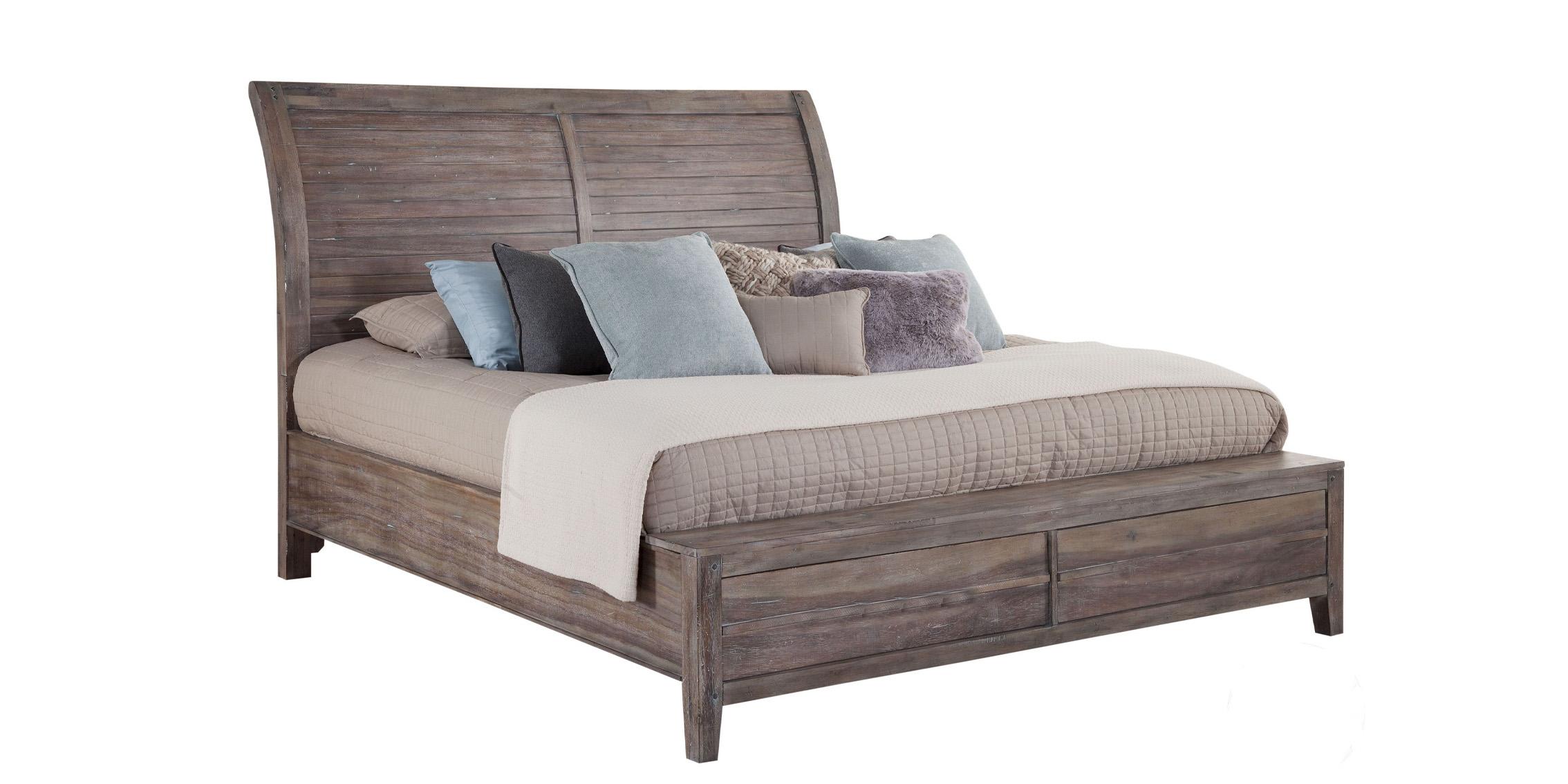 Classic, Traditional Sleigh Bed AURORA 2800-66SLP 2800-66SLPN in Driftwood, Gray 