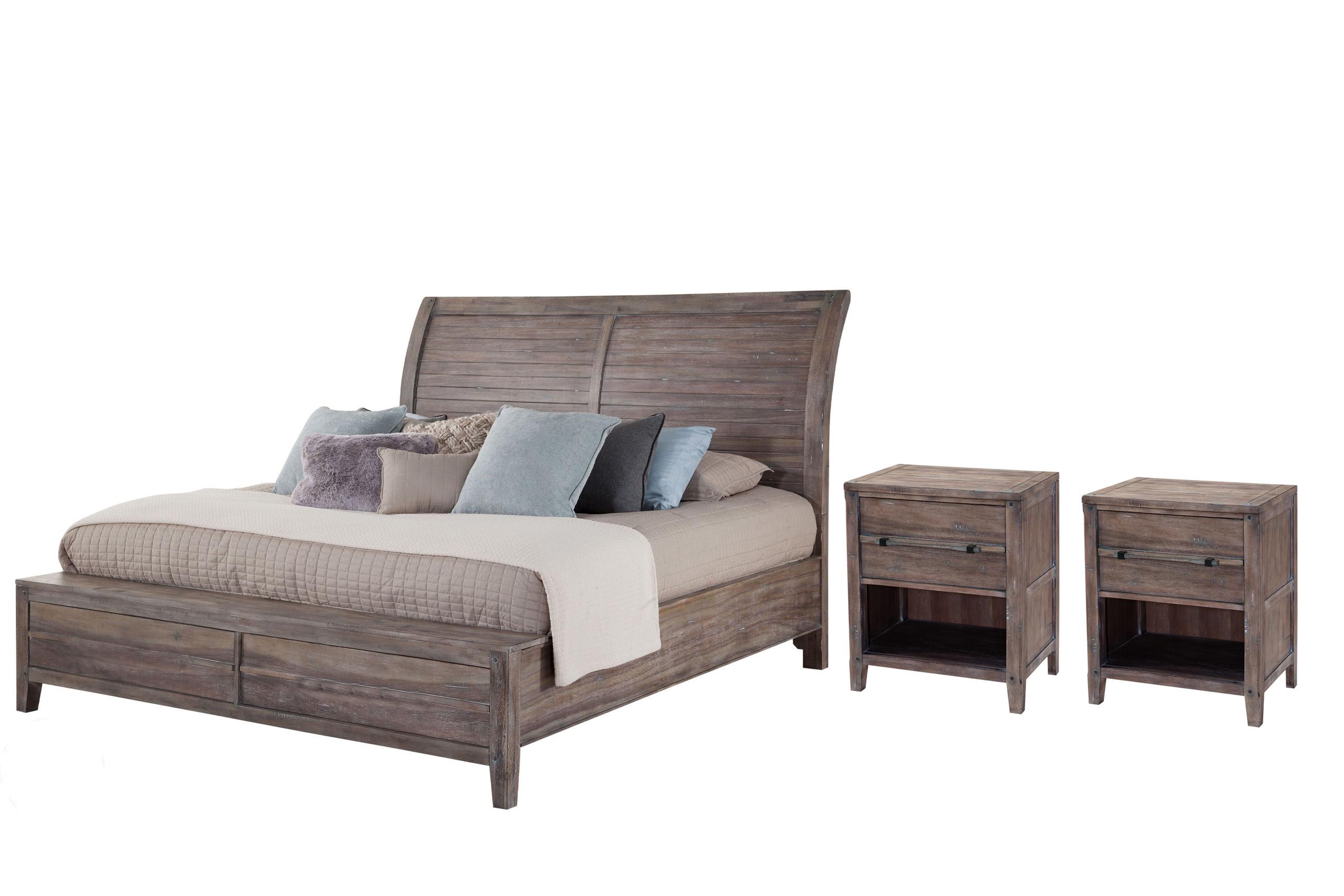 Classic, Traditional Sleigh Bedroom Set AURORA 2800-66SLP 2800-66SLP-2N-3PC in Driftwood, Gray 