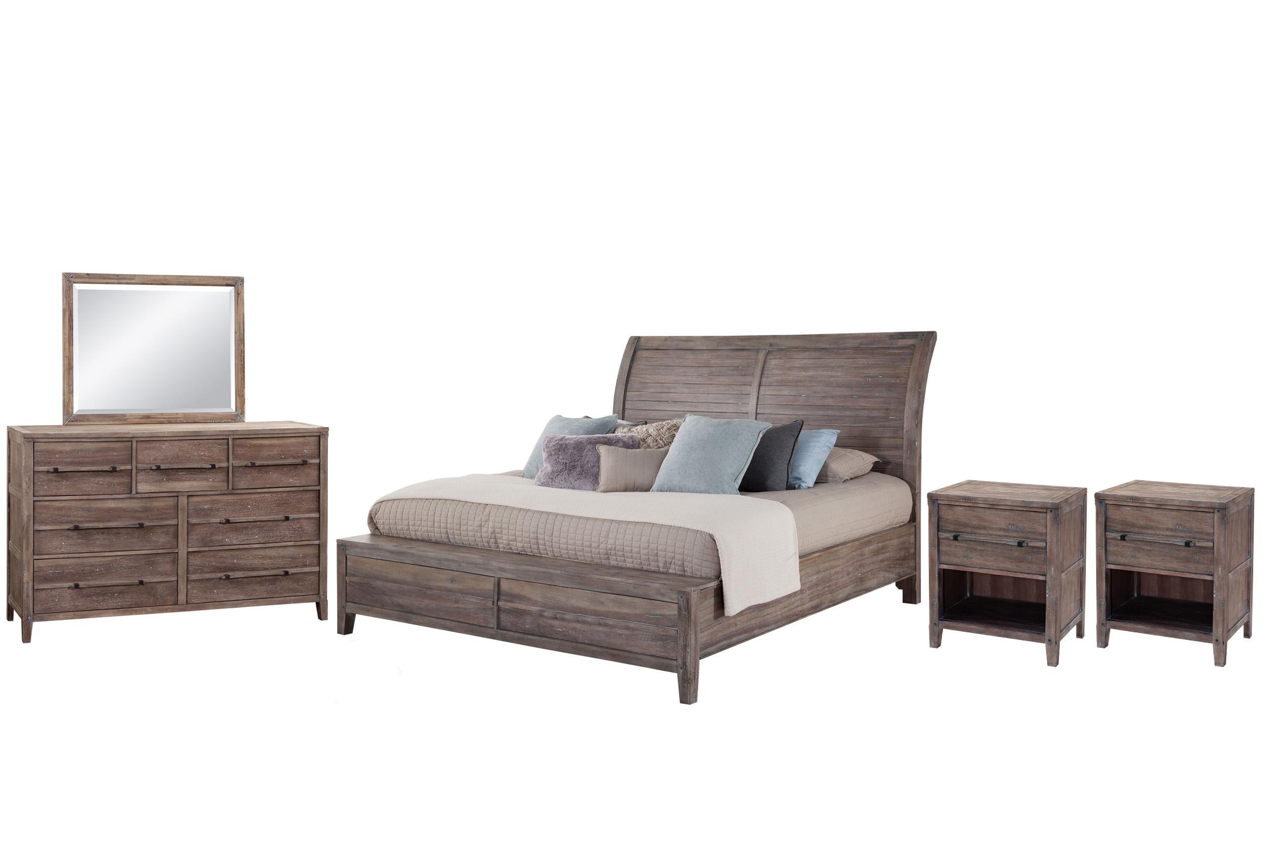 Classic, Traditional Sleigh Bedroom Set AURORA 2800-66SLP 2800-66SLP-2NDM-5PC in Driftwood, Gray 