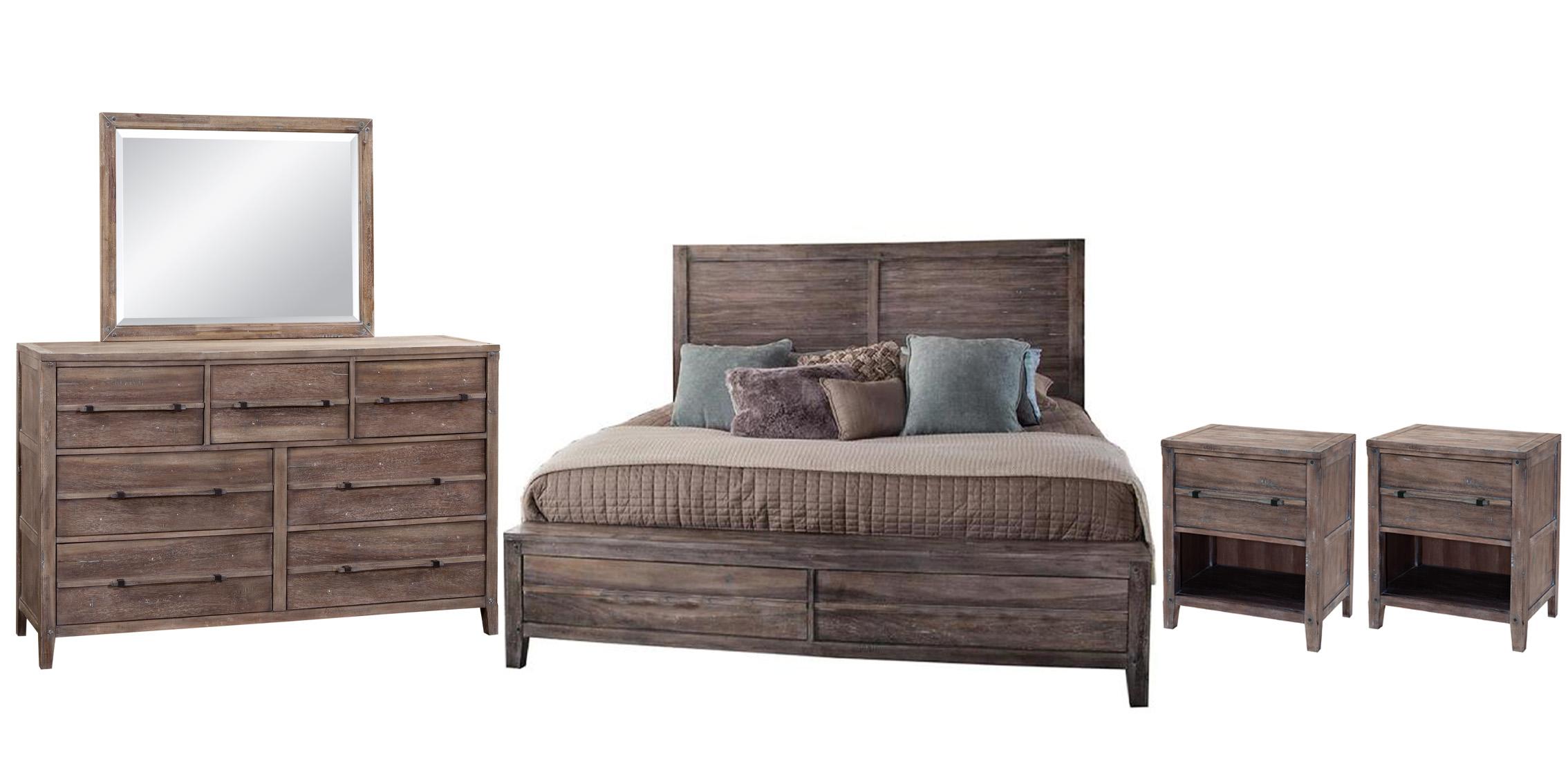 Classic, Traditional Panel Bedroom Set AURORA 2800-50PNPN 2800-50PNPN-2NDM-5PC in Driftwood, Gray 