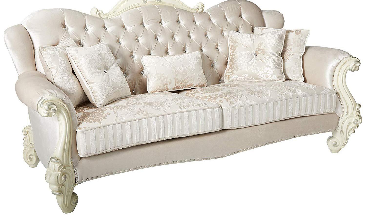 

    
Classic Luxury Crystal Tufted Ivory Velvet & Bone White Welton 92" Carved Sofa
