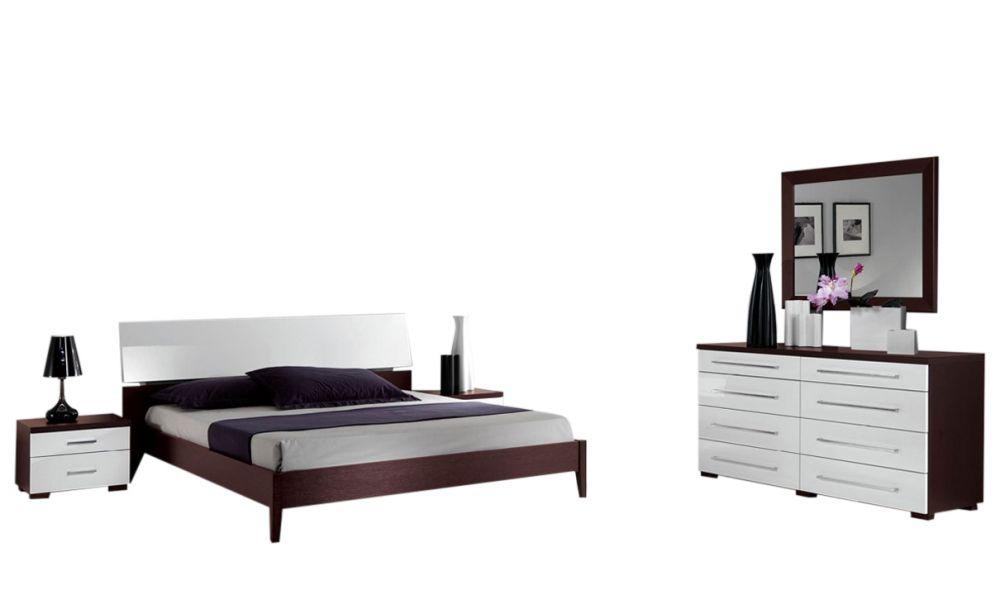 Contemporary Platform Bedroom Set LH1000WE/WH-Q/D/N/M LH1000WE/WH-Q-Set-4 in White, Wenge 