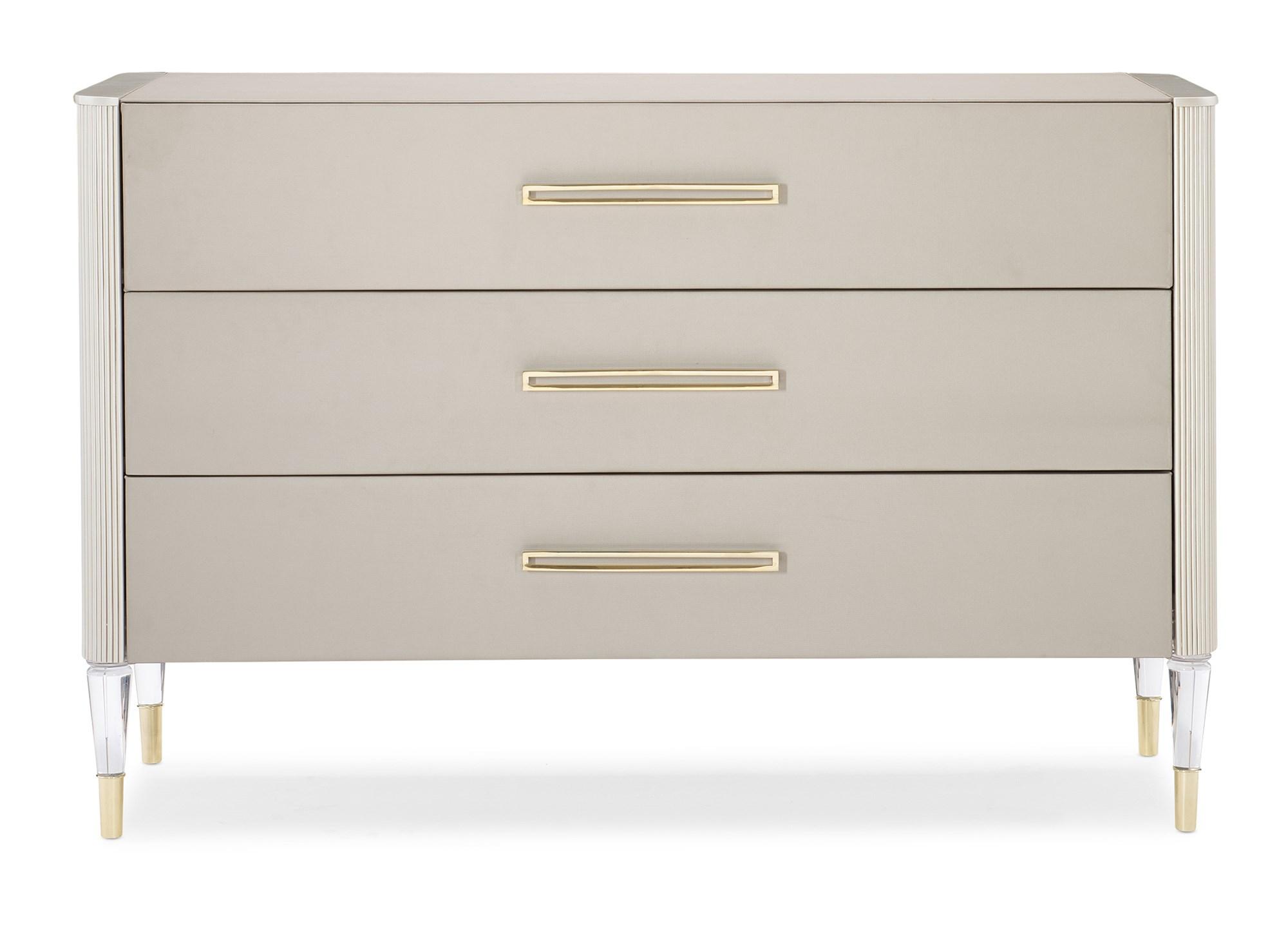 

    
Whisper of Gold & Matte Pearl Finish 3 Drawer Dresser I LOVE IT! by Caracole
