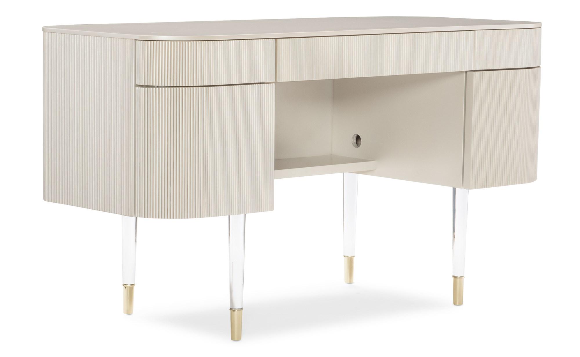 

    
Whisper of Gold & Matte Pearl Finish Home Office Desk LADY LOVE by Caracole
