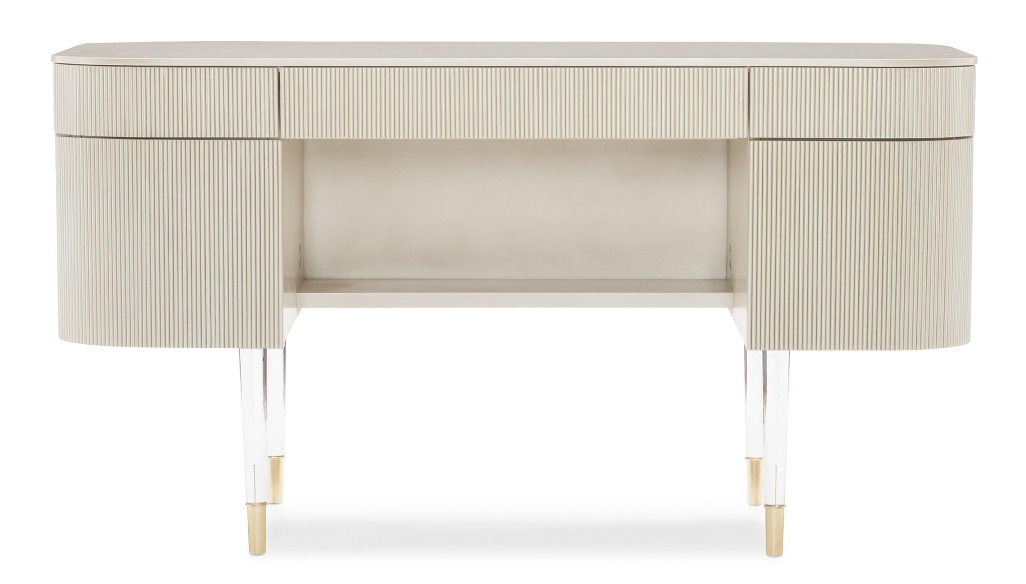 

    
Whisper of Gold & Matte Pearl Finish Home Office Desk LADY LOVE by Caracole
