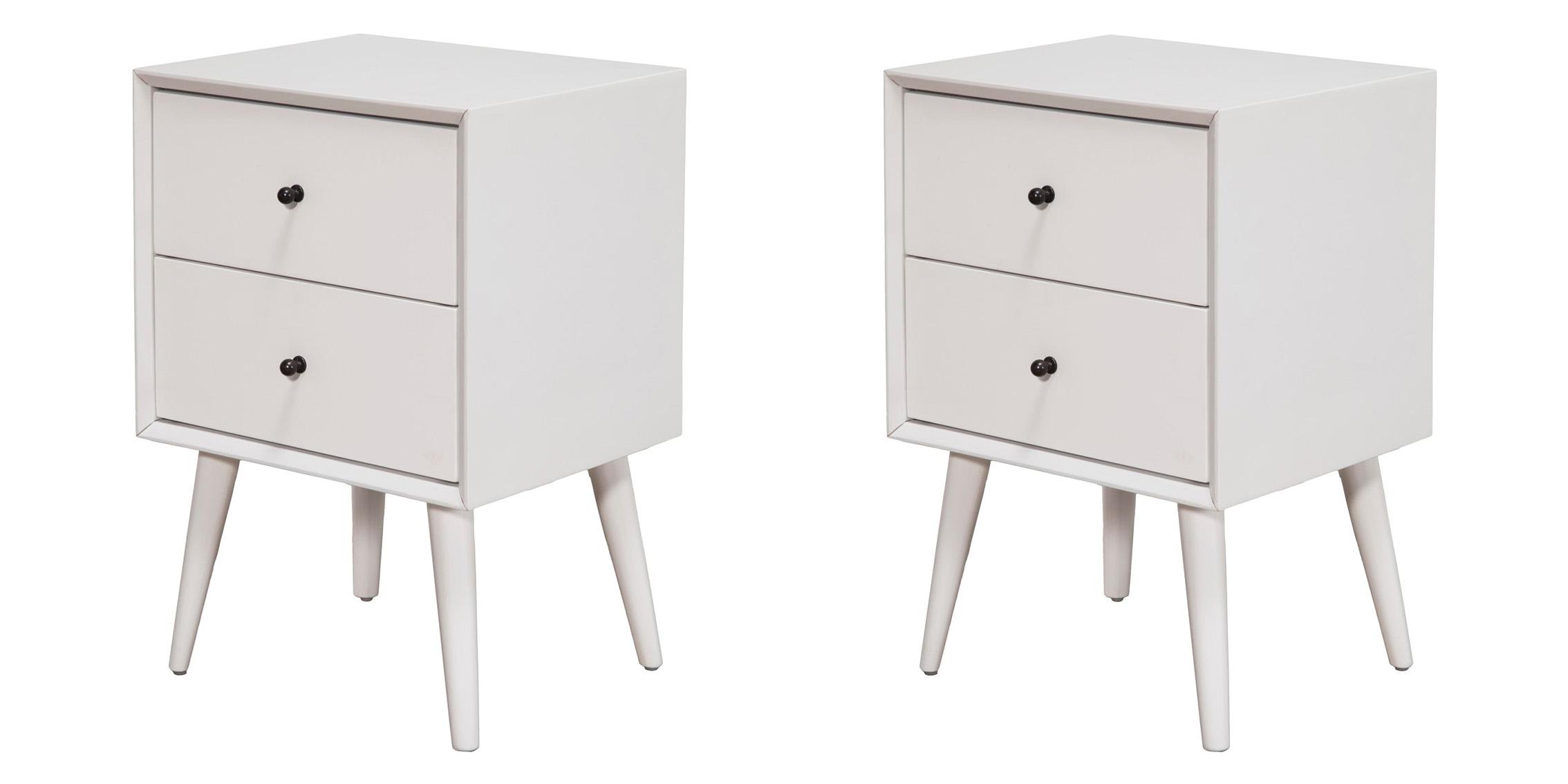 Contemporary Nightstand Set Flynn 966-W-02-Set-2 in White 