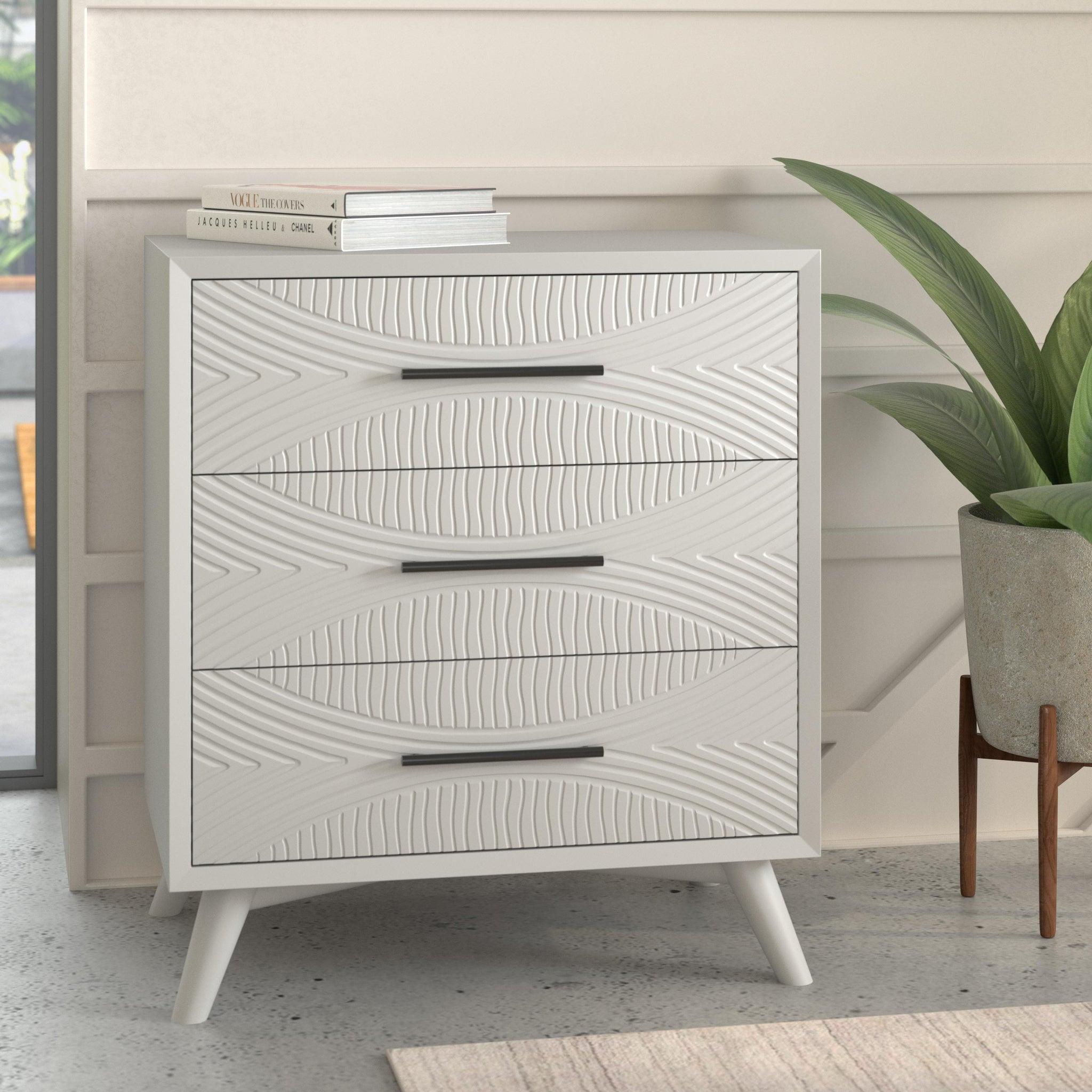 

    
White 3 Drawers Small Chest 1867-04 TRANQUILITY ALPINE Traditional Modern
