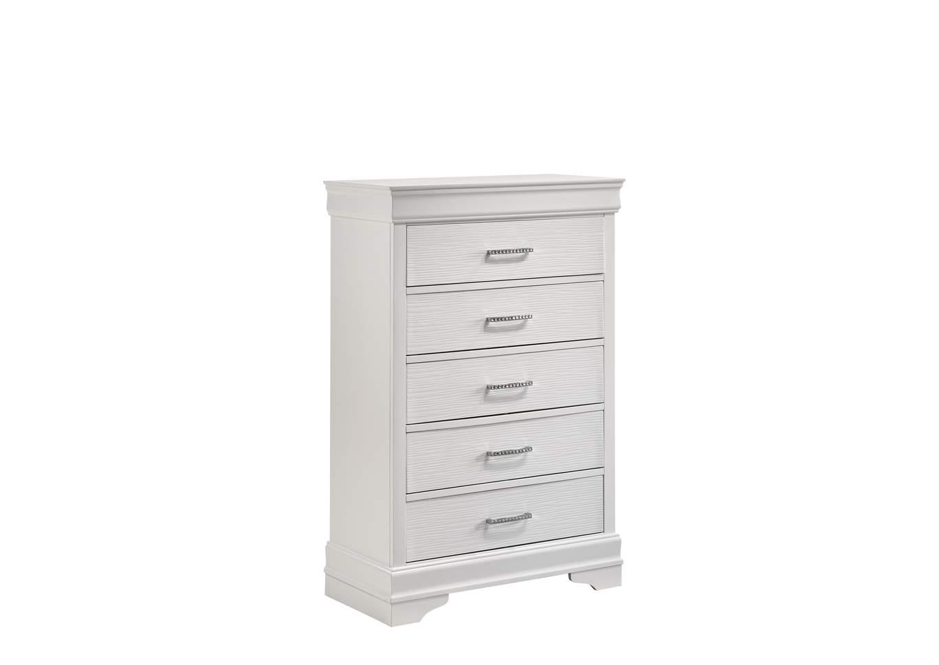 

    
White 5 Drawer Chest BROOKLYN Galaxy Home Contemporary Modern
