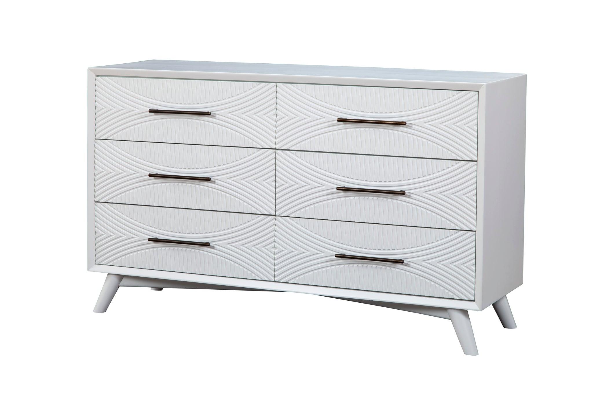 

    
White 6 Drawer Dresser TRANQUILITY ALPINE Mid-Century Modern
