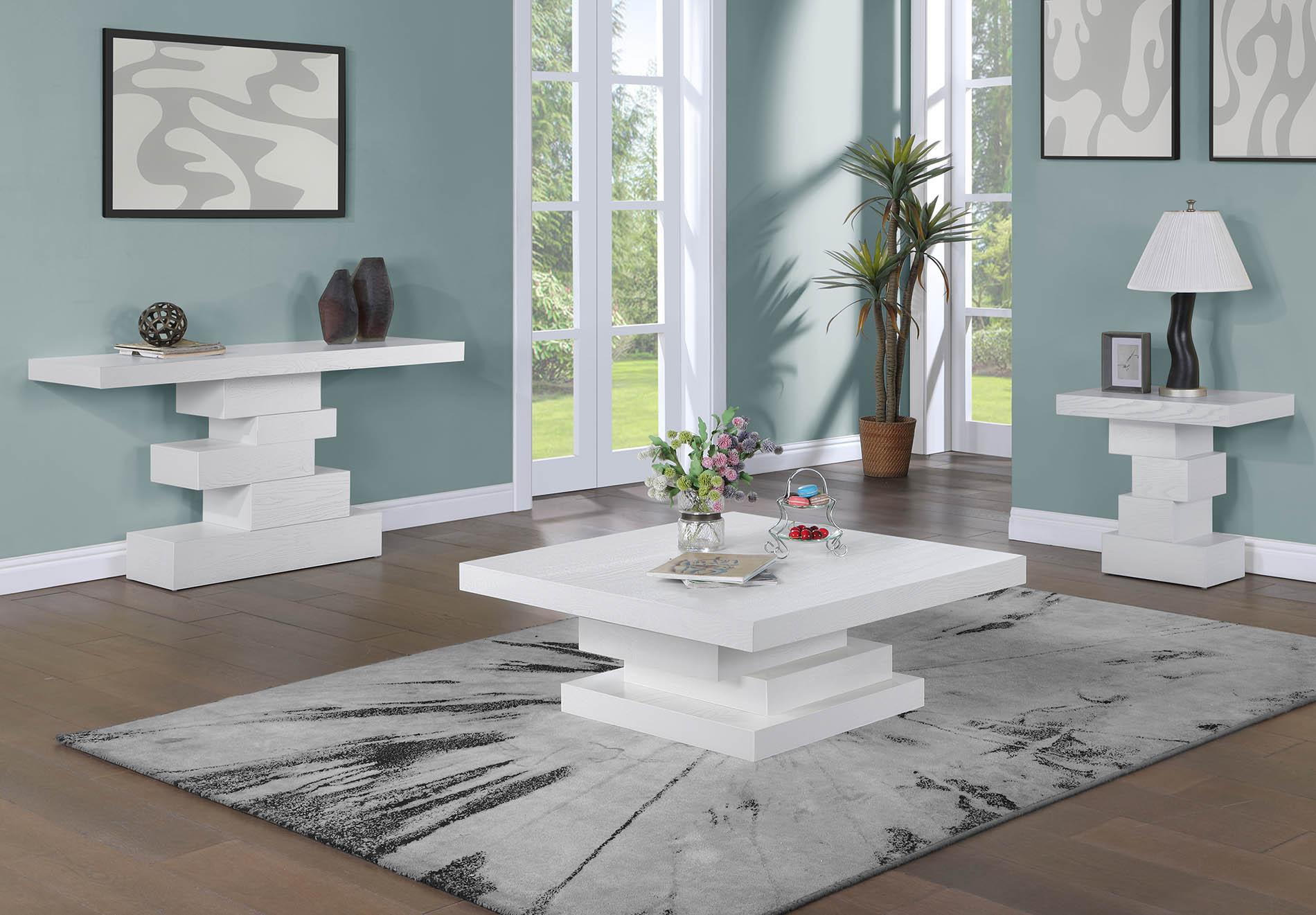 

    
White Art Deco Coffee Table Set 3pcs WESTMOUNT 499White-CT Meridian Modern
