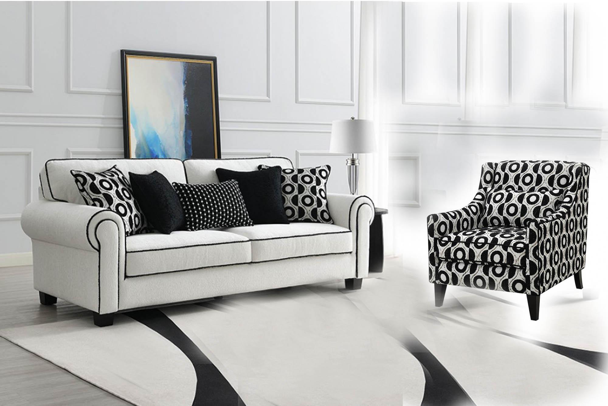 

    
White /Black Chenille Sofa Set 2Pcs VIVIANI FM61007WH-SF FoA Transitional
