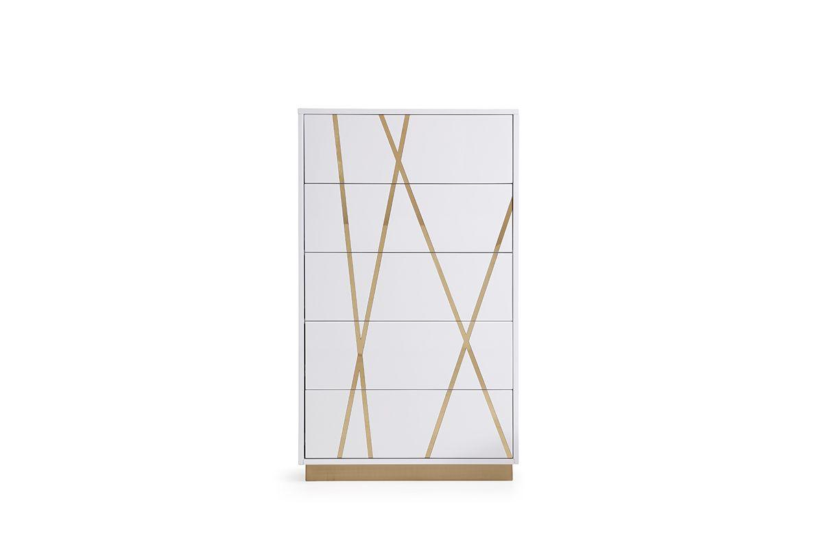 

    
 Shop  White Bonded Leather & Gold California King Size Panel Bedroom Set 6Pc by VIG Modrest Nixa
