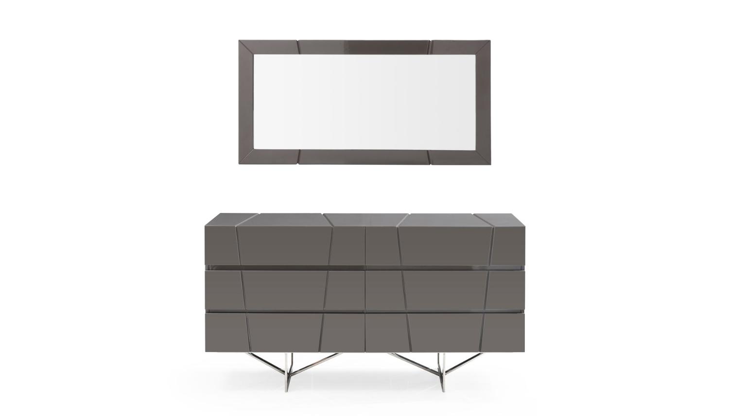 Contemporary, Modern Dresser With Mirror Chrysler VGVCJ8978-D-GRY-2pcs in Gray 