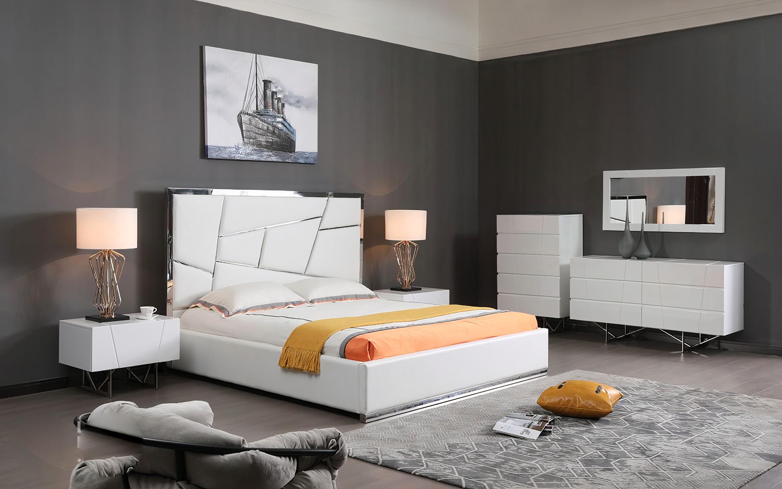 Contemporary, Modern Panel Bedroom Set Chrysler VGVCBD8978-WHT-K-5pcs in White Bonded Leather
