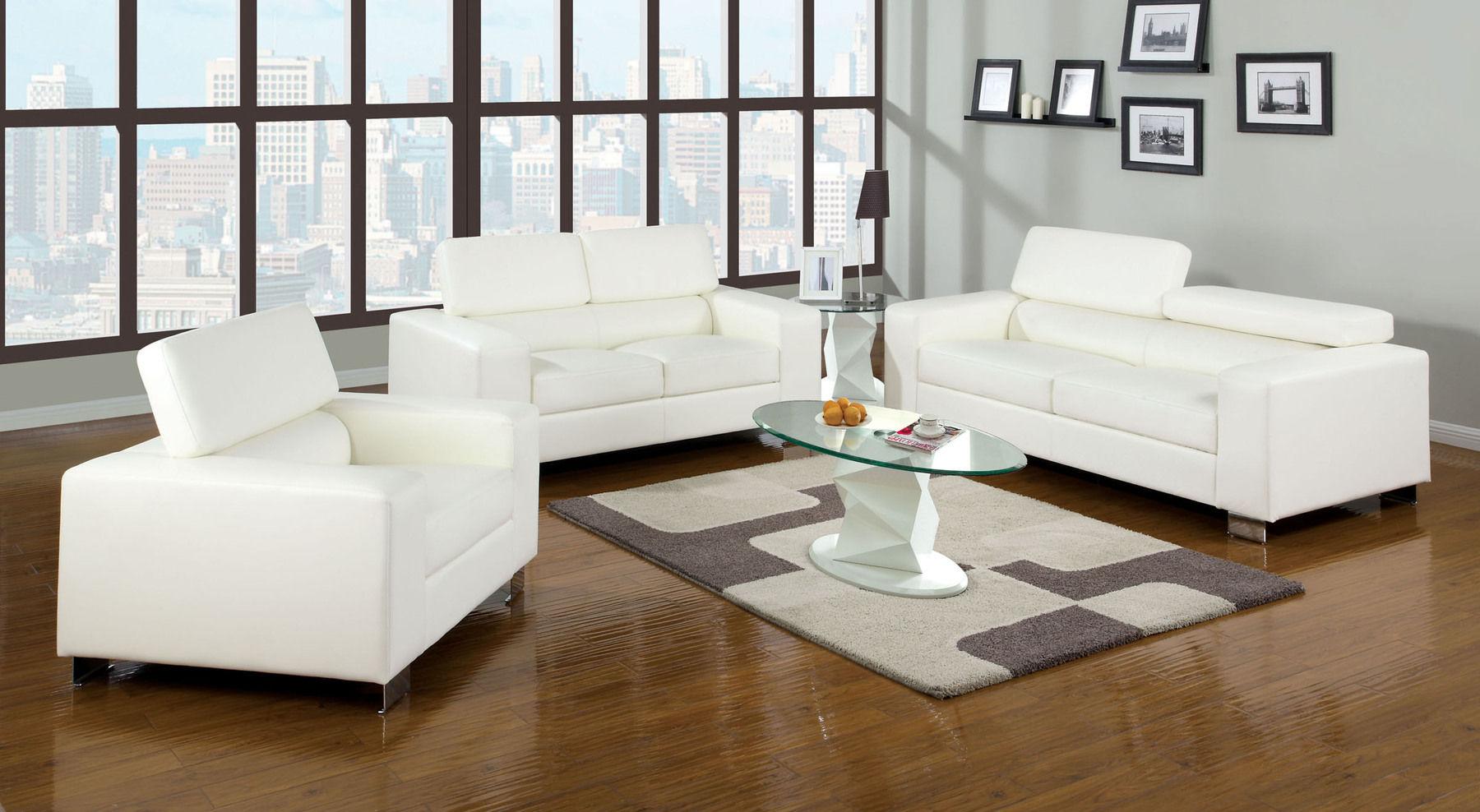 Contemporary Sofa and Loveseat Set CM6336WH-2PC Makri CM6336WH-2PC in White Bonded Leather