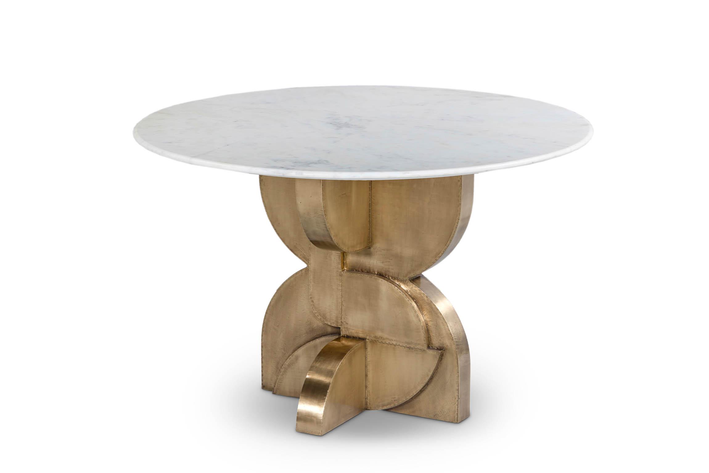 Contemporary, Modern Dining Table ALDEN 958-T 958-T in Brass, White 