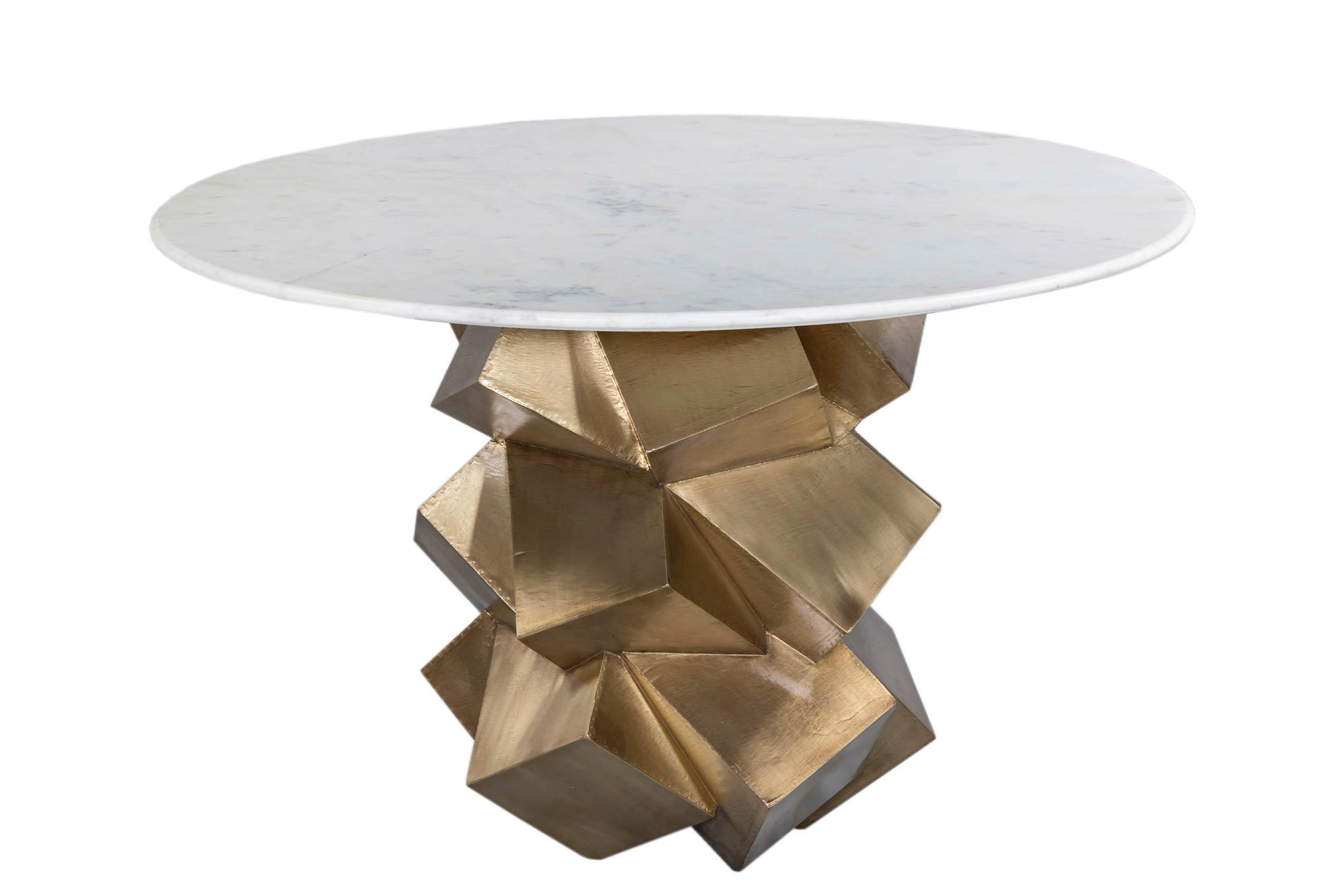 

    
White & Brass Genuine Marble Top Dining Table WALKER 960-T Meridian Modern
