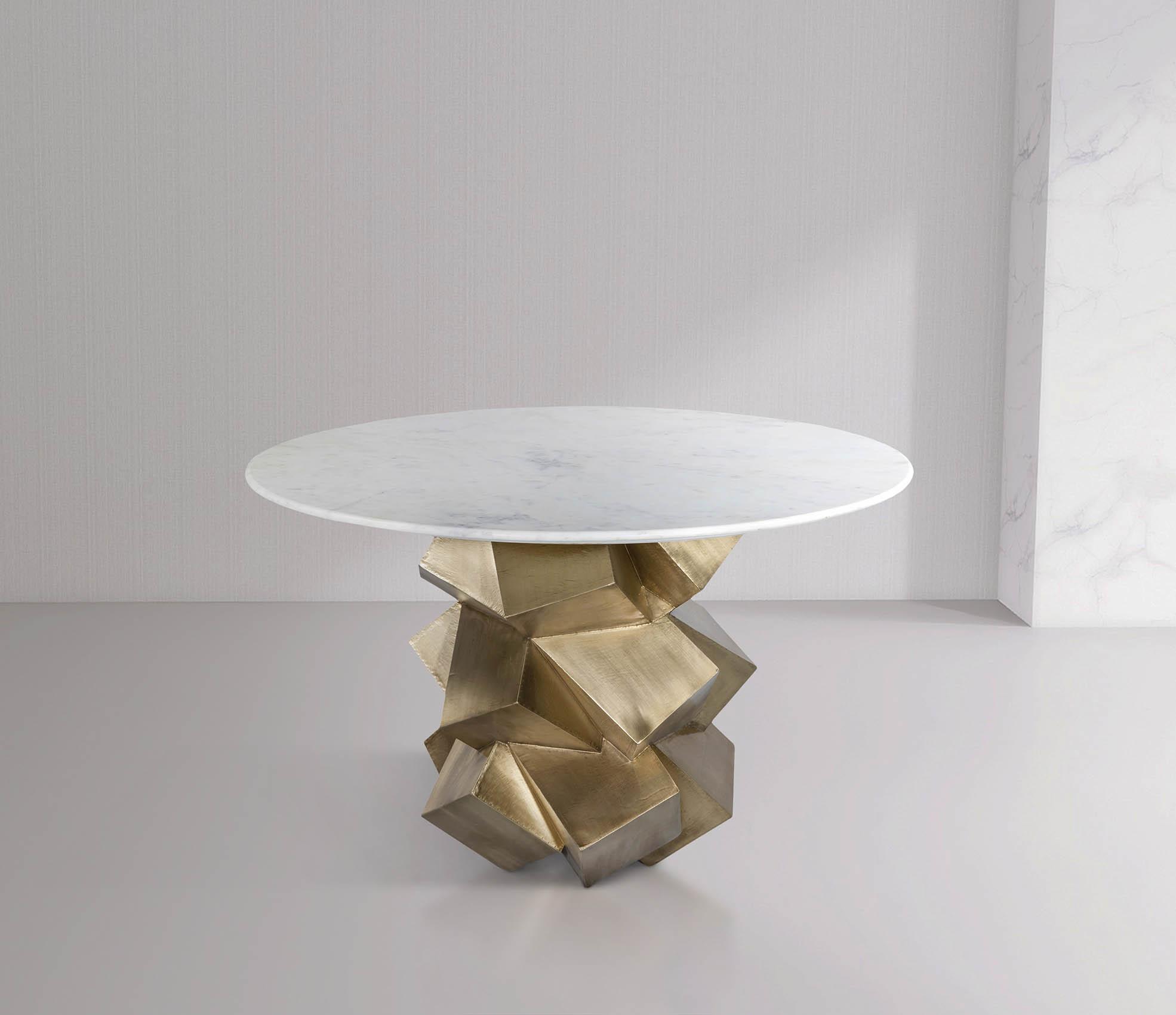 

    
White & Brass Genuine Marble Top Dining Table WALKER 960-T Meridian Modern
