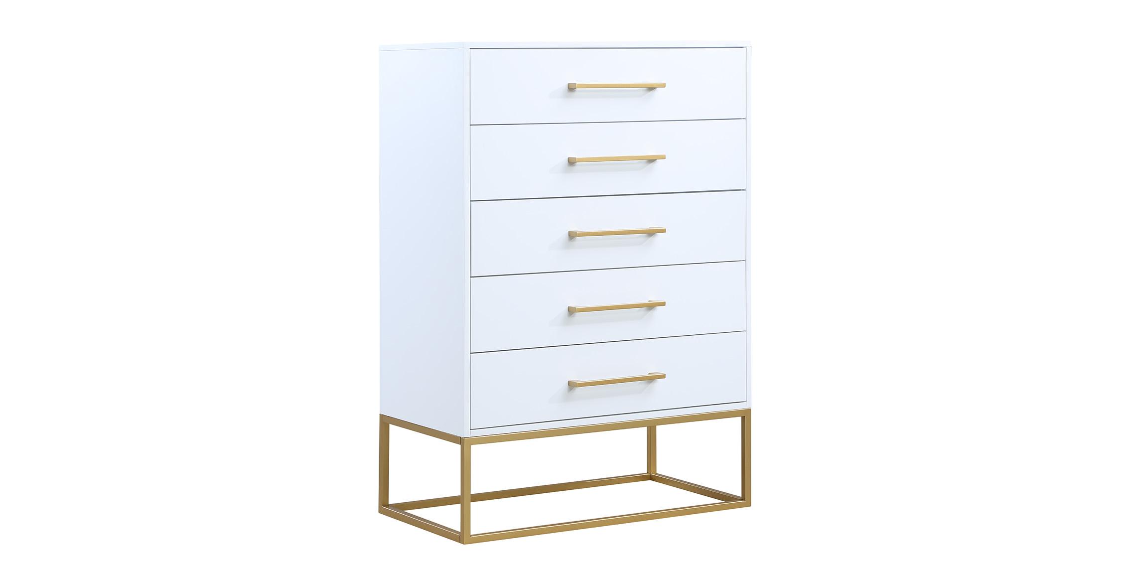 

    
White & Brushed Gold Five Drawer Chest MAXINE 848White-CH Meridian Modern
