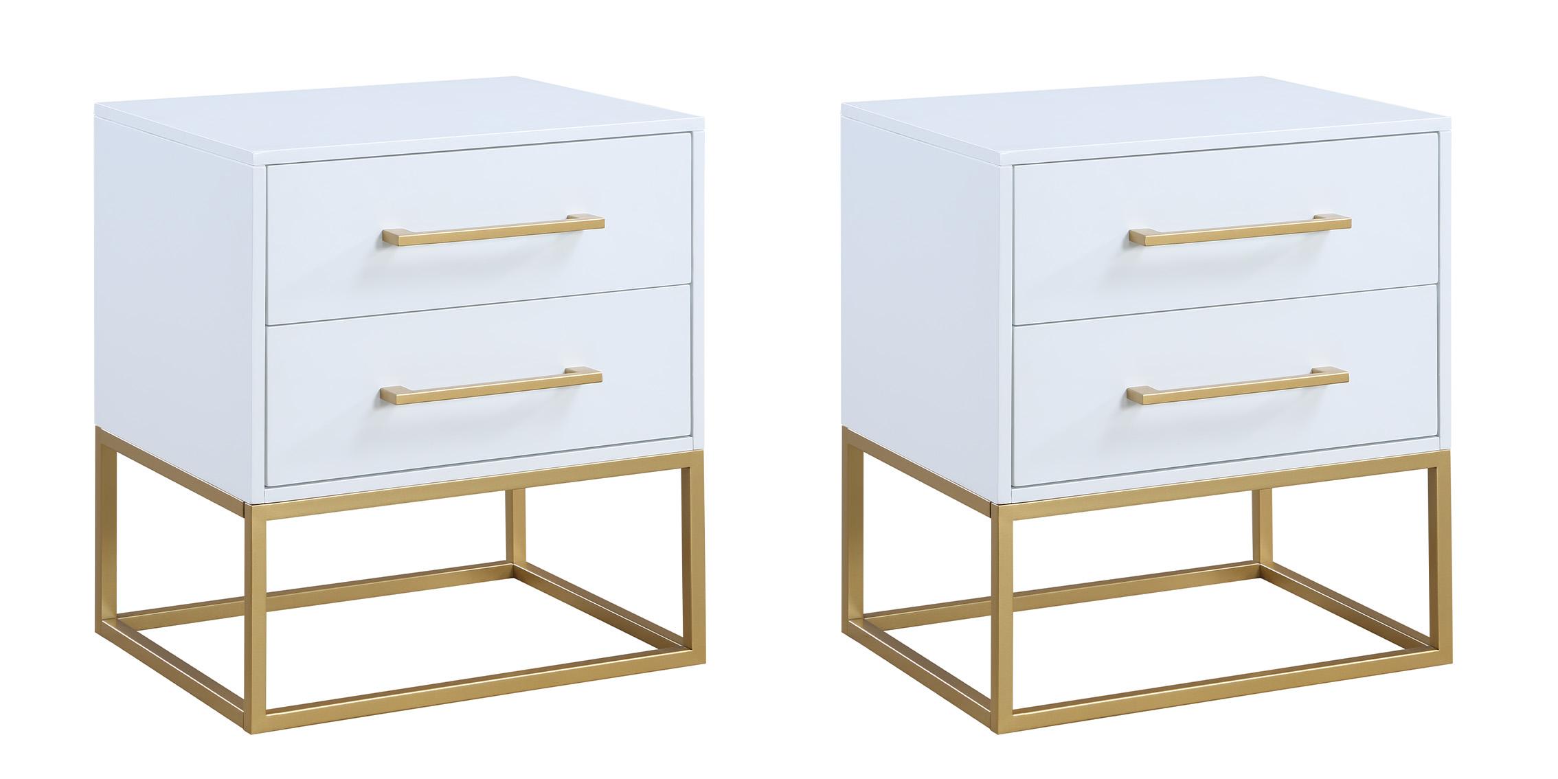 Contemporary Nightstand Set MAXINE 848White-NS 848White-NS-Set-2 in White, Gold 