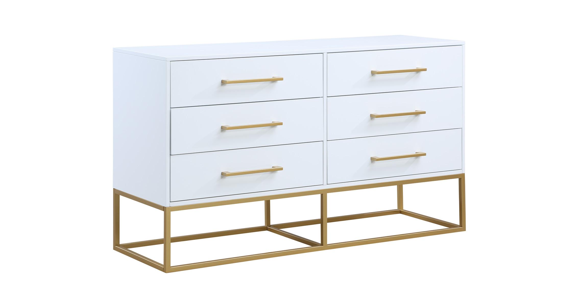 

    
White & Brushed Gold Six Drawer Dresser MAXINE 848White-D Meridian Modern
