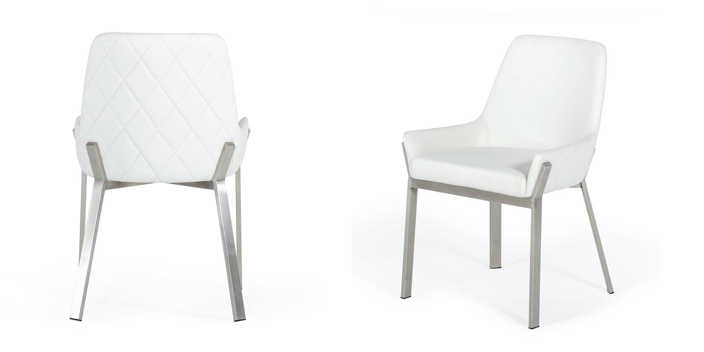 Contemporary, Modern Dining Chair Set VGGAGA-6736CH-WHT-SS-DC-Set-2 VGGAGA-6736CH-WHT-SS-DC-Set-2 in Chrome, White Leatherette