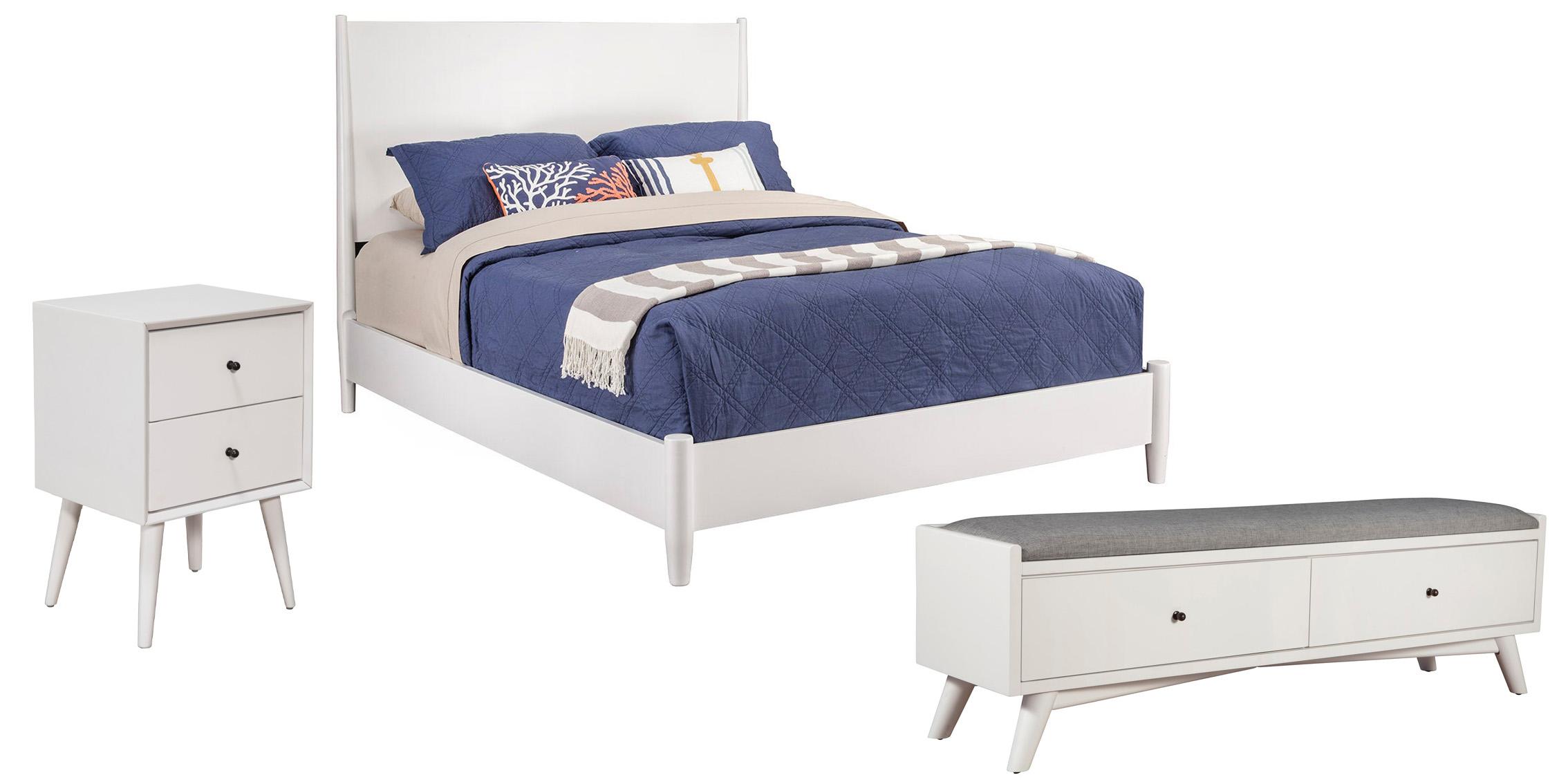 Contemporary Panel Bedroom Set Flynn 9966-W-07CK-Set-3-Bench in White 