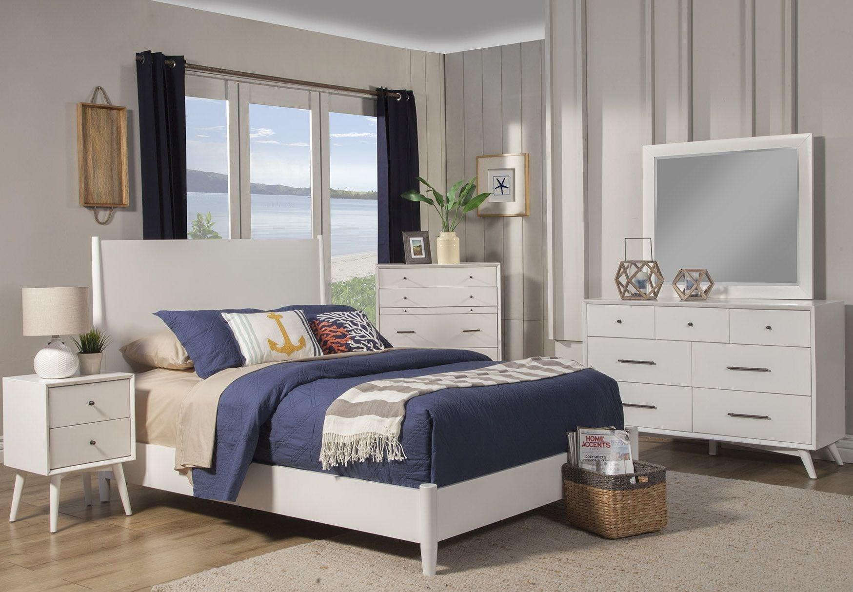 Contemporary Panel Bedroom Set Flynn 966-W-07CK-Set-5 in White 