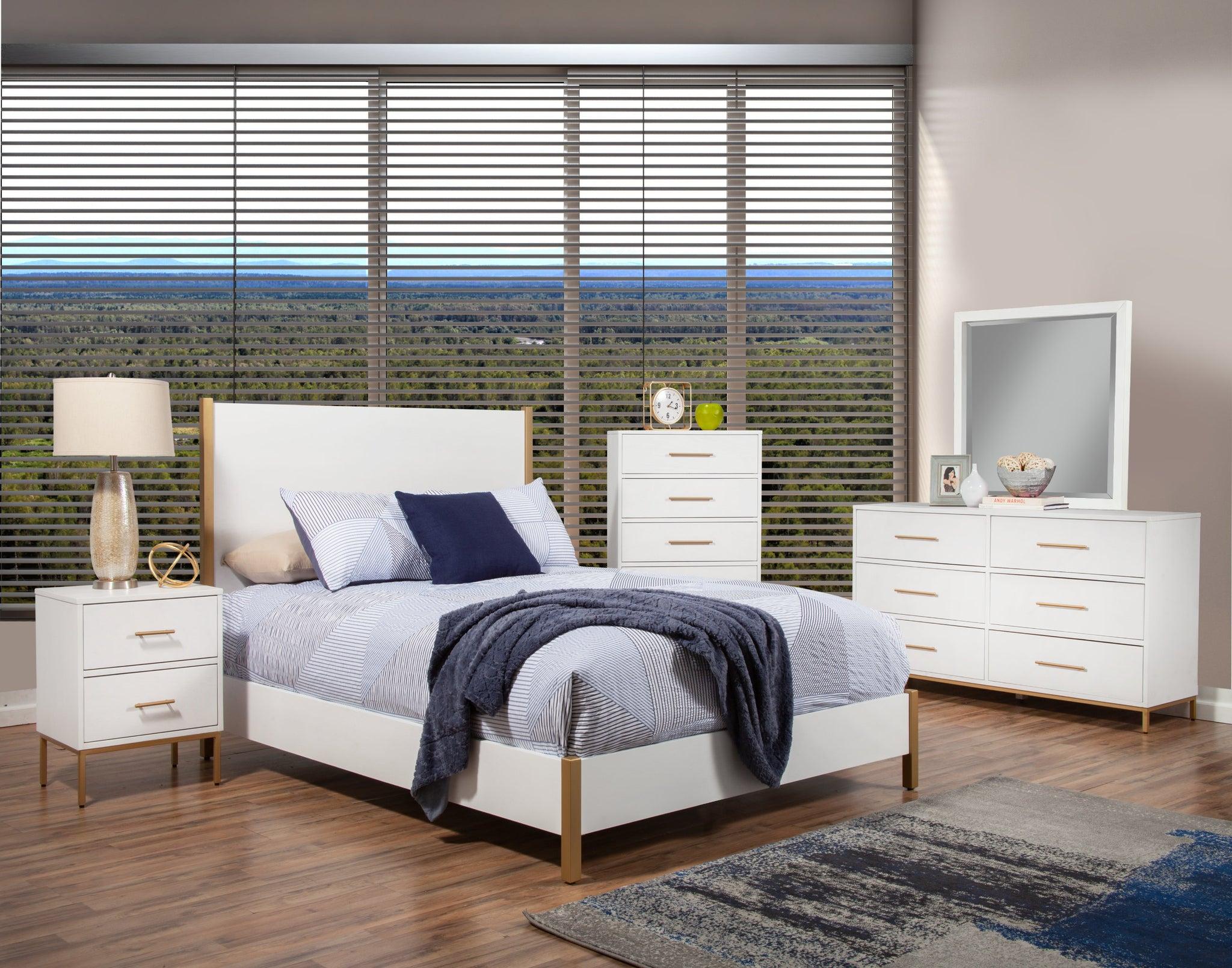 Contemporary Panel Bedroom Set MADELYN 2010-07CK-Set-5 in White 