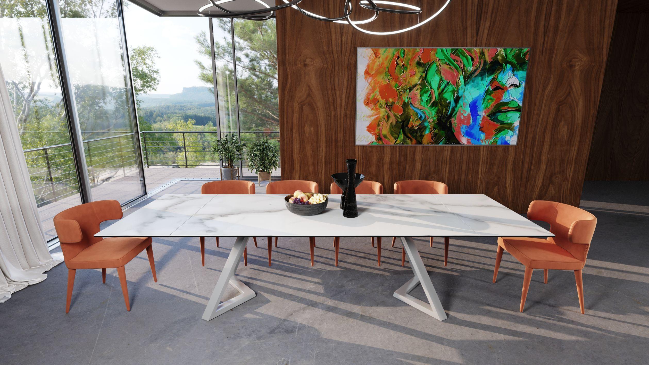 Contemporary, Modern Dining Room Set Farrell Lucero VGYFDT8765-3C-WHT-DT-5pcs in White, Orange 