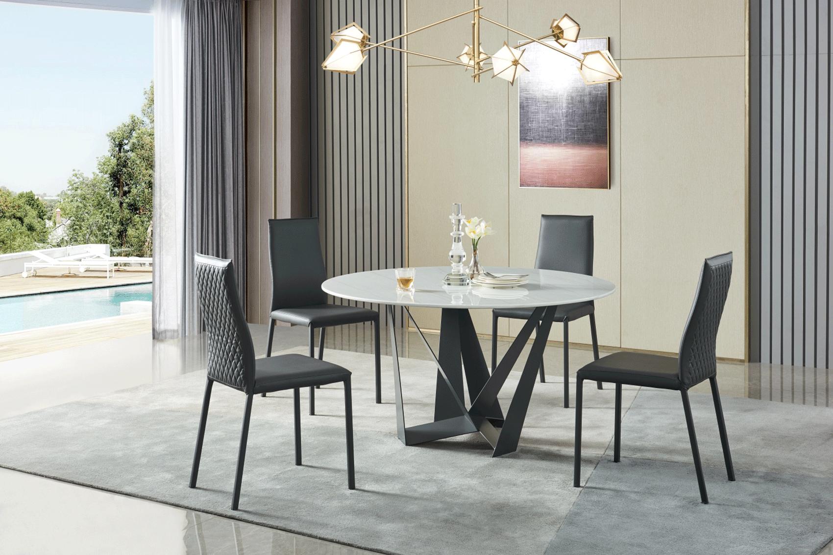 Contemporary Dining Table Set 102DININGTABLE 102DININGTABLE-5PC in Dark Grey, White Eco Leather