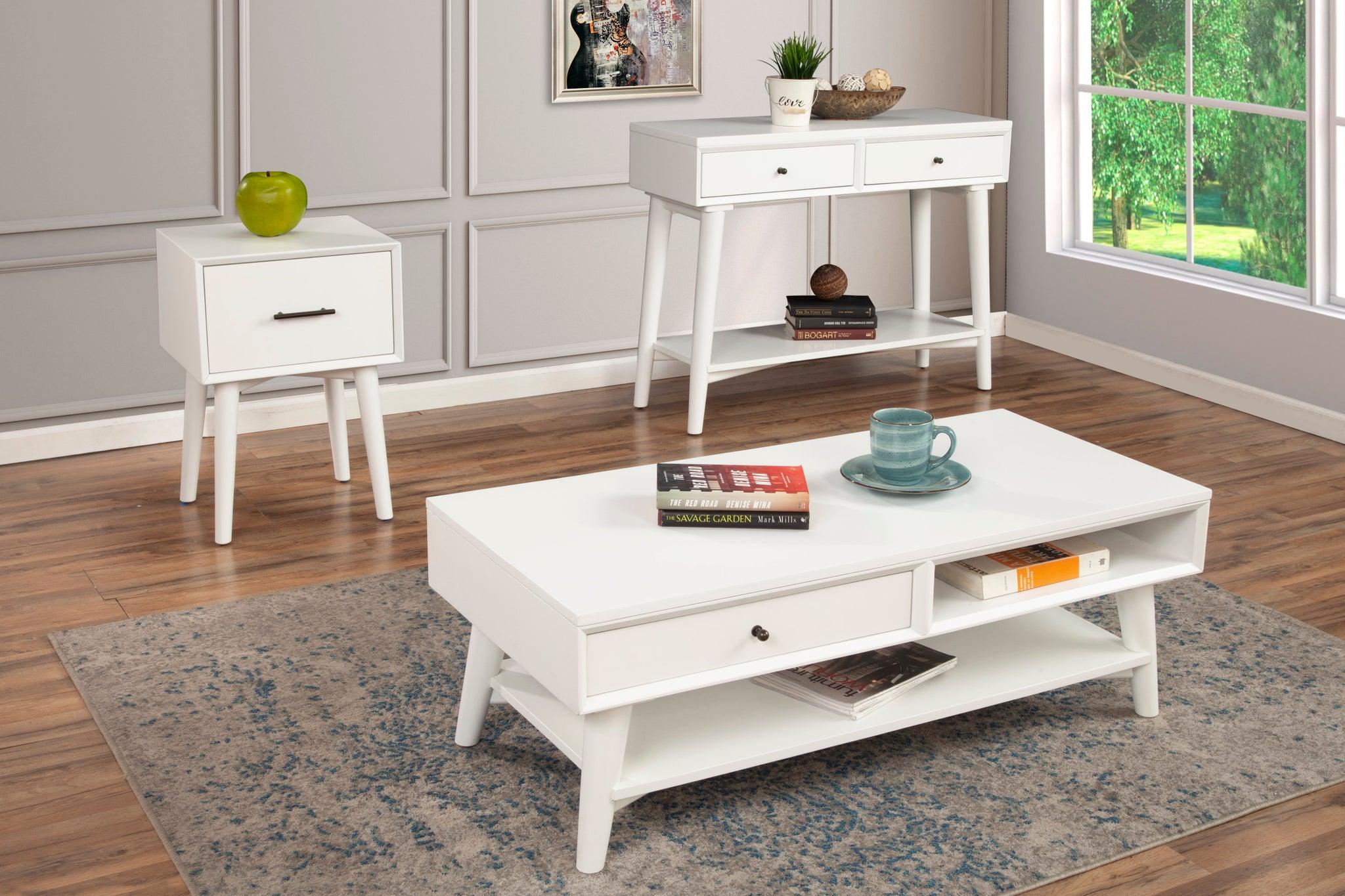 Contemporary, Modern Coffee Table Set Flynn 966-W-61-Set-3 in White 