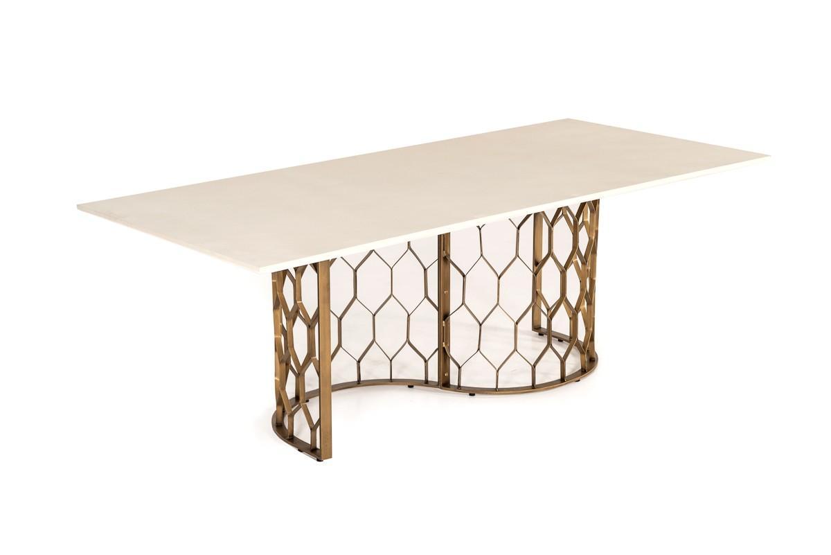 Contemporary, Modern Dining Table Faye VGLBCHAR-DT220 in Antique Brass, White 
