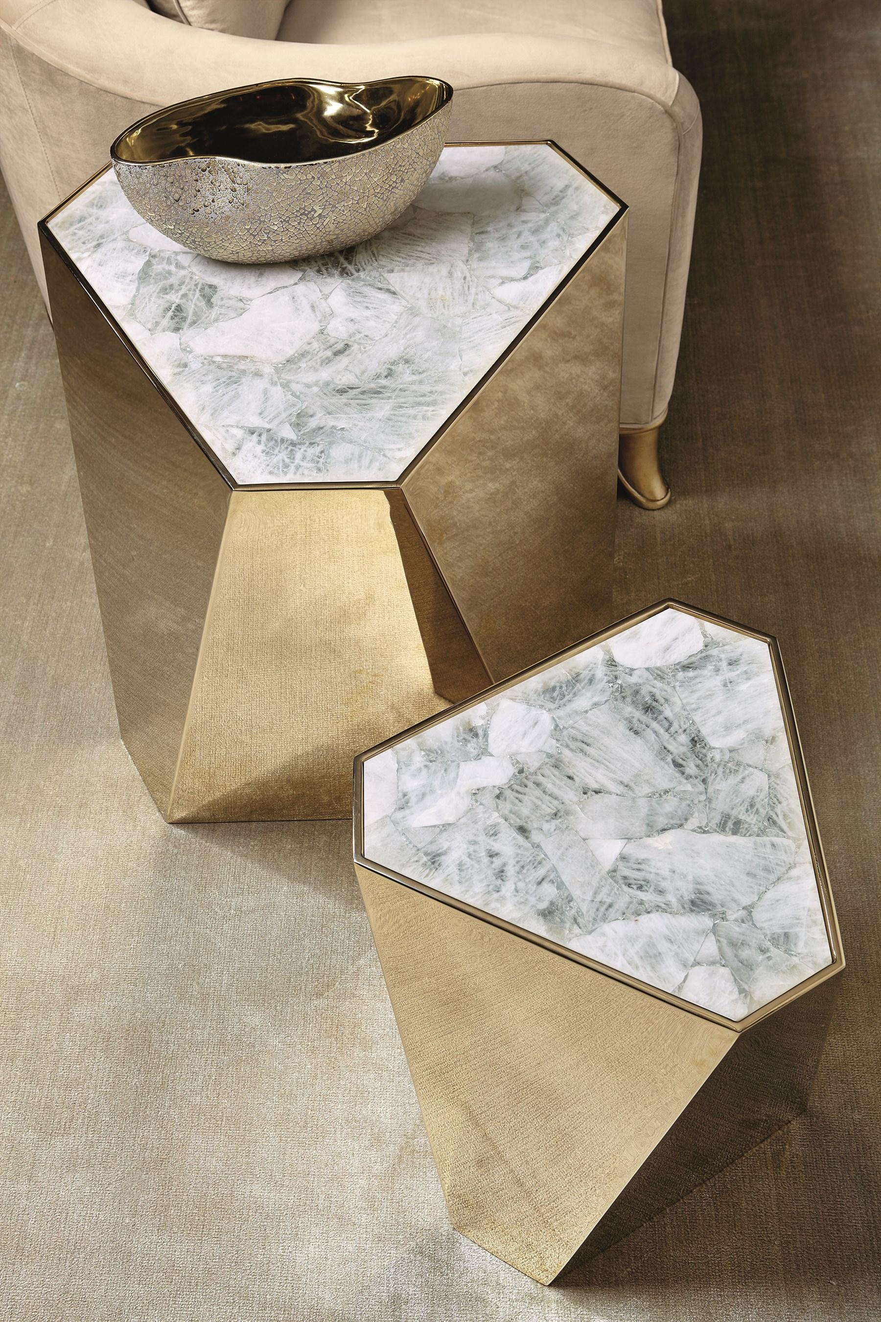 

    
White Crystal Stone Top & Majestic Gold End Table Set 2Pcs THE CONTEMPO SIDE by Caracole
