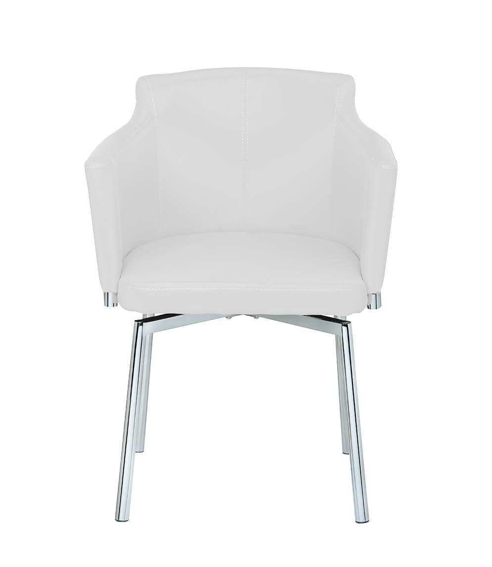 

    
White Eco Leather Chrome finish Club Dining Chairs 2Pcs Dusty by Chintaly Imports
