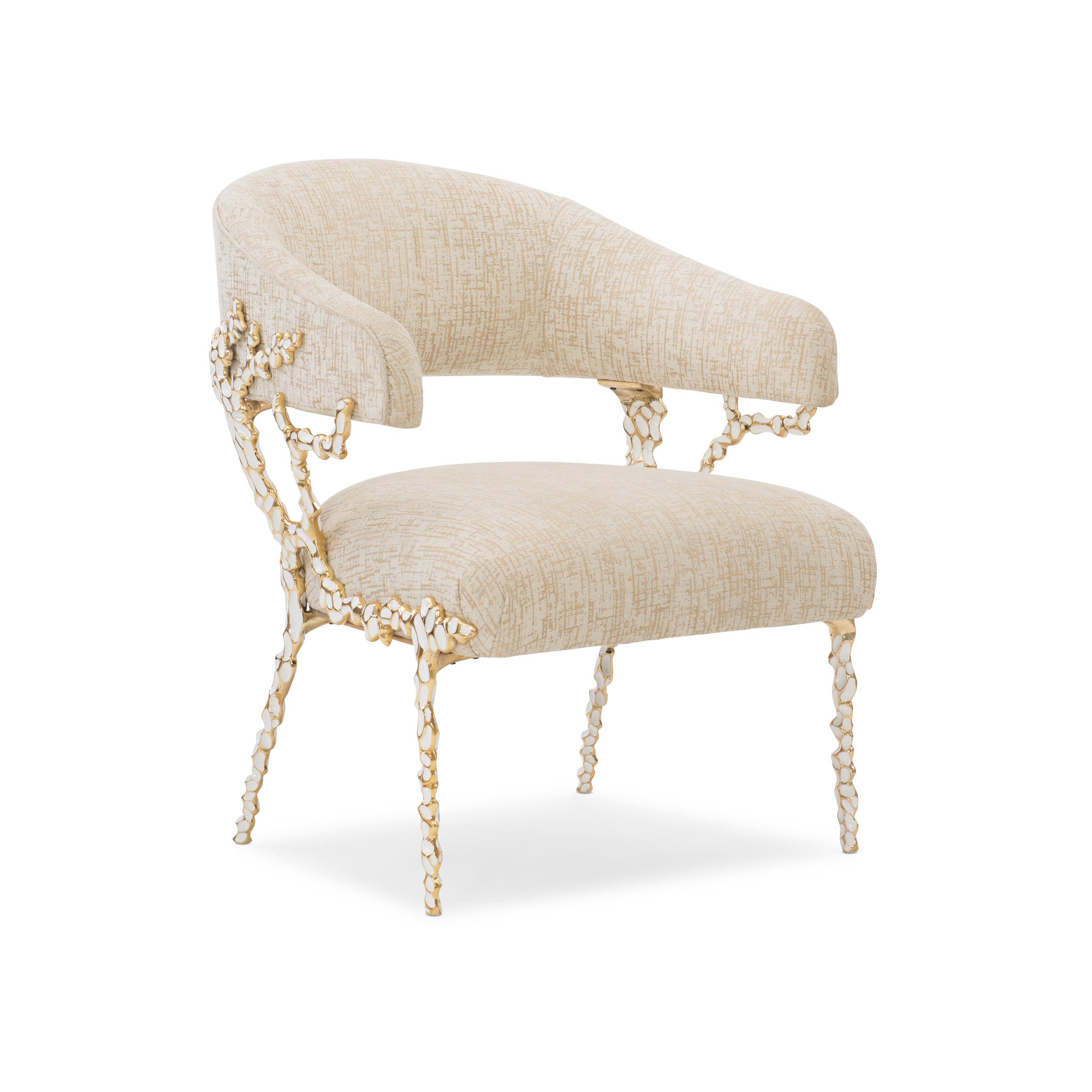

    
White Enamel & Gold Brush Finish Accent Chair  Glimmer Of Hope by Caracole
