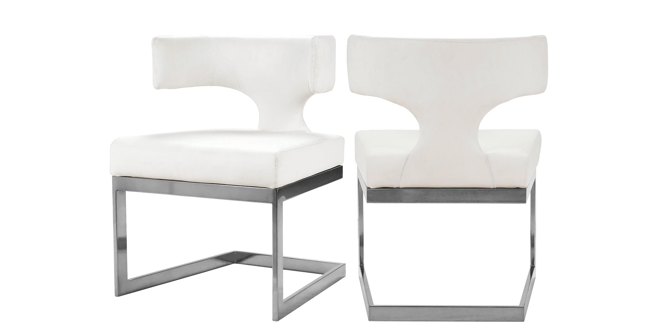 Contemporary Dining Chair Set ALEXANDRA 95W4hite-C 954White-C-Set-2 in Chrome, White Faux Leather