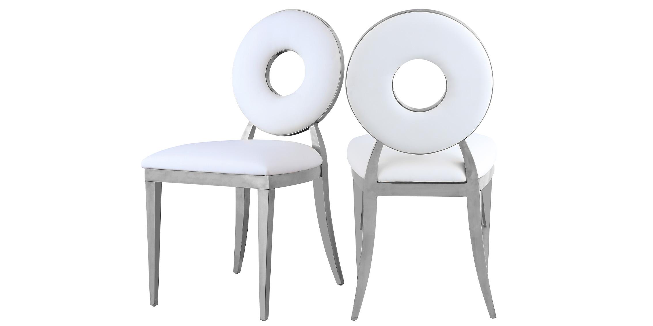 Contemporary Dining Chair Set CAROUSEL 859White-C 859White-C in Chrome, White Faux Leather