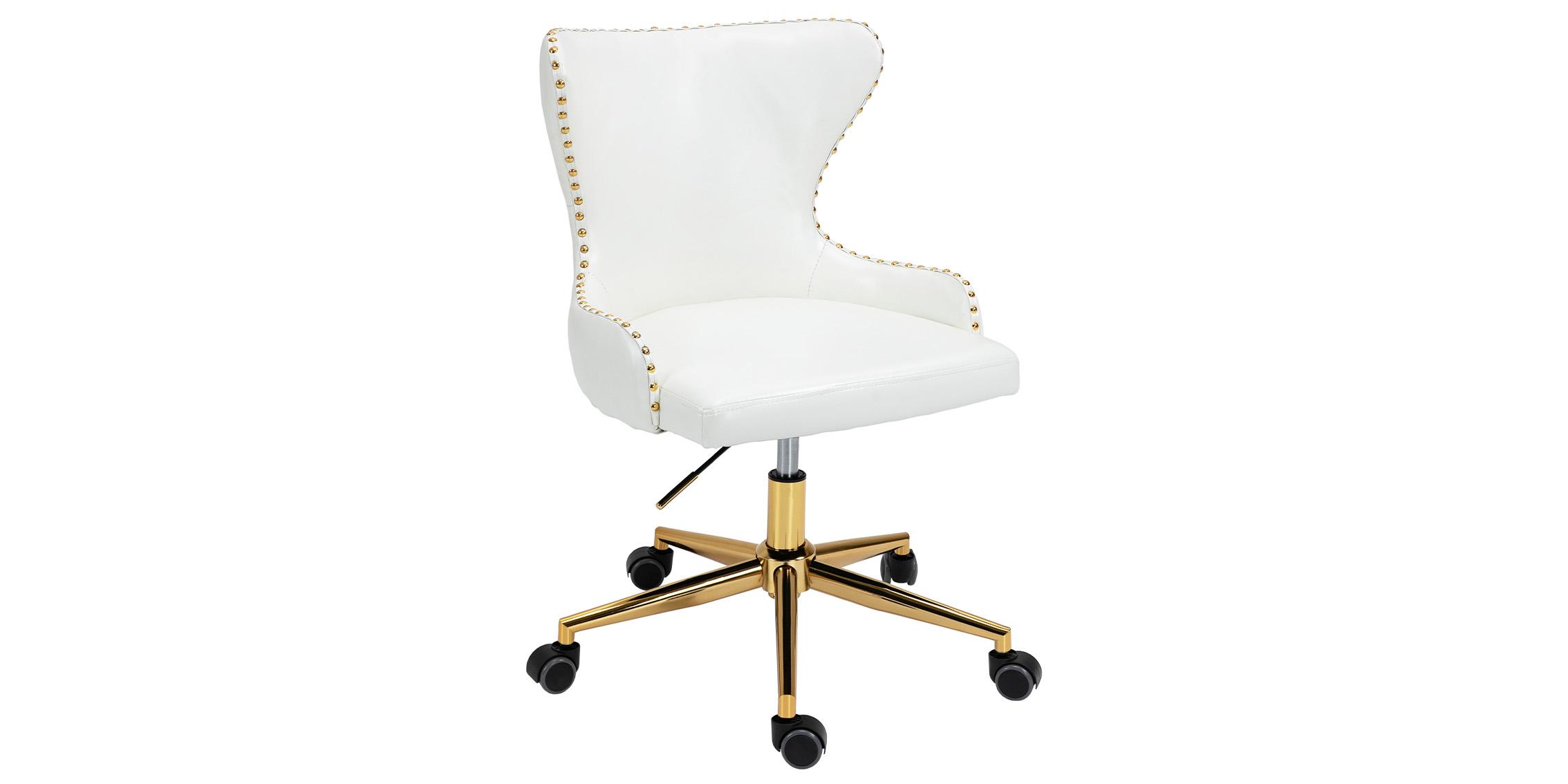 

    
White Faux Leather & Gold Swivel Office Chair HENDRIX 167White Meridian Modern
